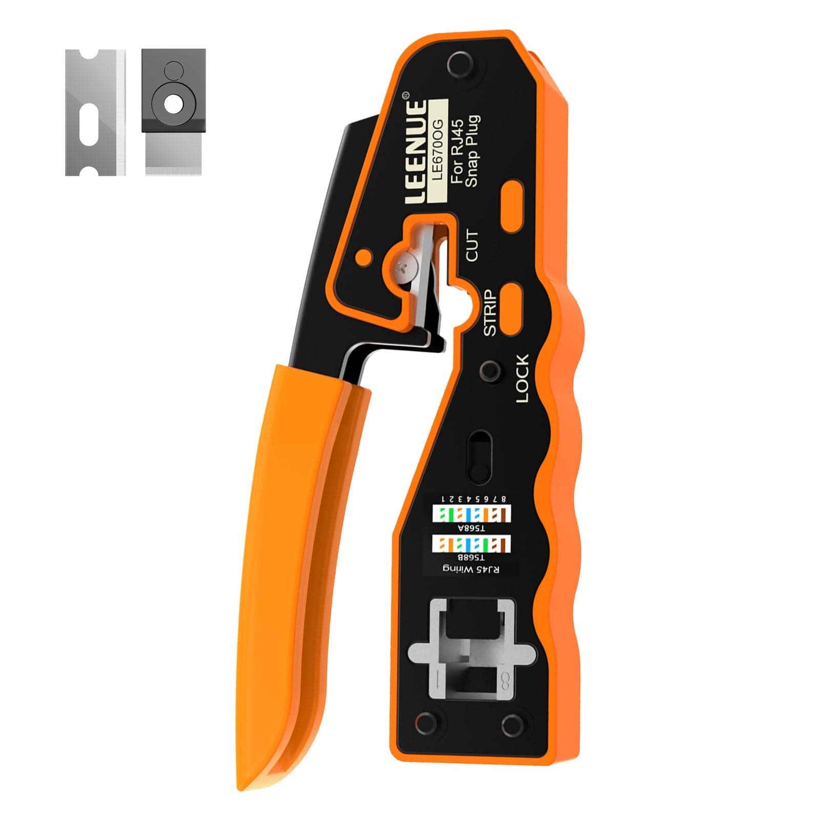 RJ45 Crimp Tool, RJ45 Pass Through Crimping Tool for Cat5 Cat5e Cat6 Cat7 Ethernet Pass Through Connectors, Cutting, Stripping, Crimping All-in-one Crimper with 2 Replacement Blades 1 Pack