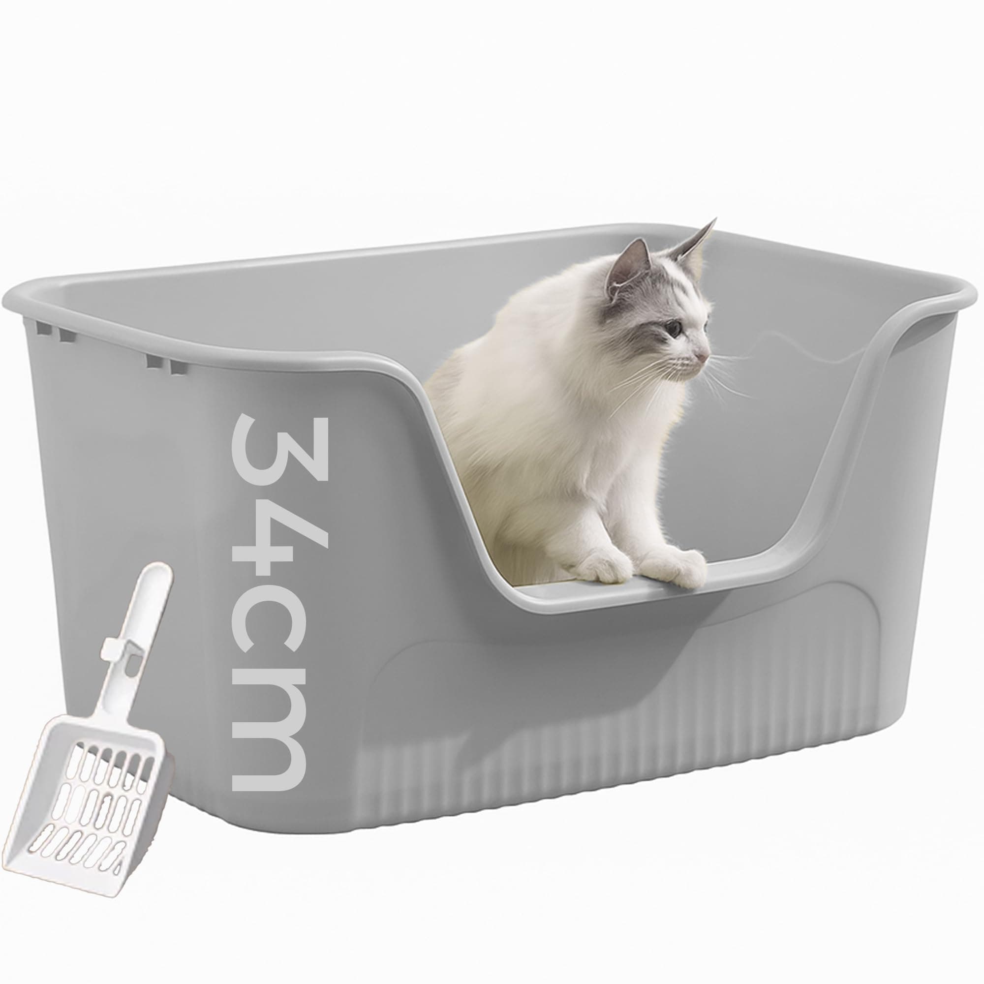 NeoStyle Large Litter Box, 64.2 * 45.3 * 33.3cm Open Splash Proof High Side Litter Box, Better for Multi-Cat Households, Pet Safe Coating, Easier to Clean and More Sanitary (Grey)