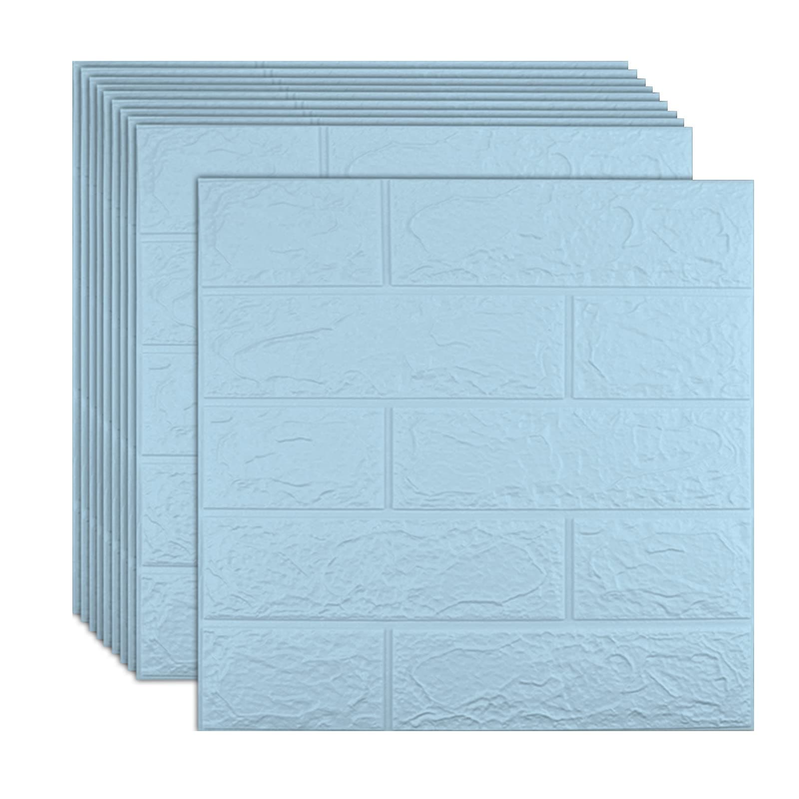 10 PCS Blue 3D Wall Panels, 14.5 sq.feet Coverage, Printable Wallpaper Sticker with Self-Adhesive Waterproof Brick PE Foam Wall Panels Peel and Stick for Interior Wall Decor, Home Decoration
