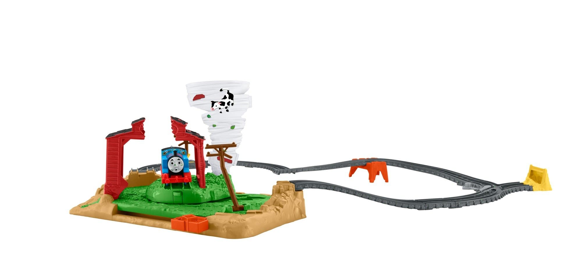 Watch Thomas get swept away by a spinning tornado in this fun, thrilling Thomas & Friends motorized toy train set!, FJK25