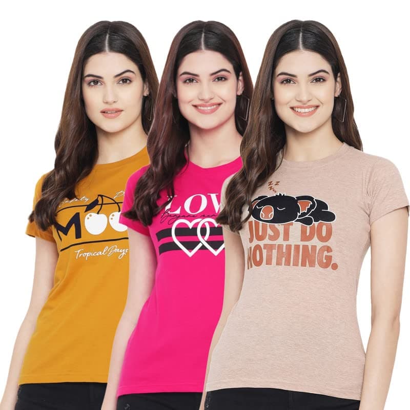 Preneum Women's Cotton Regular Fit Latest Graphic Stylish Printed Short Sleeves Casual T-Shirt || Trend & Style (Pack 3)