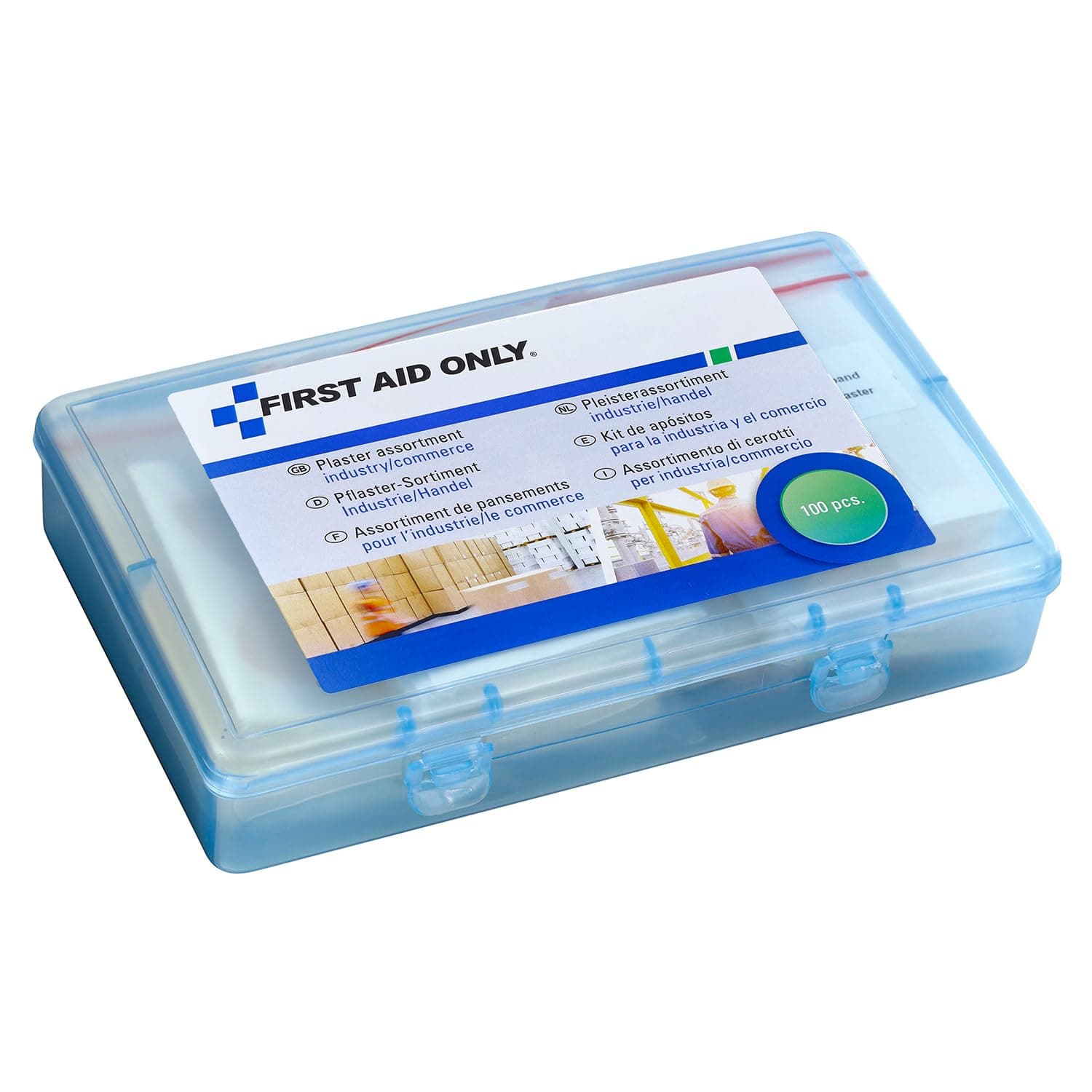 Plaster Set for Industry/Trade (100 Pieces) | 100 plasters in Various Sizes and Shapes in resealable Plaster Box | P-10023