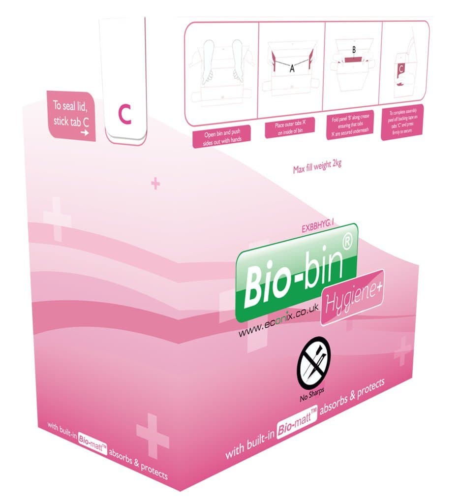 Hygiene+ - Paper based sanitary waste bin, disposable, no contract - pack of 10