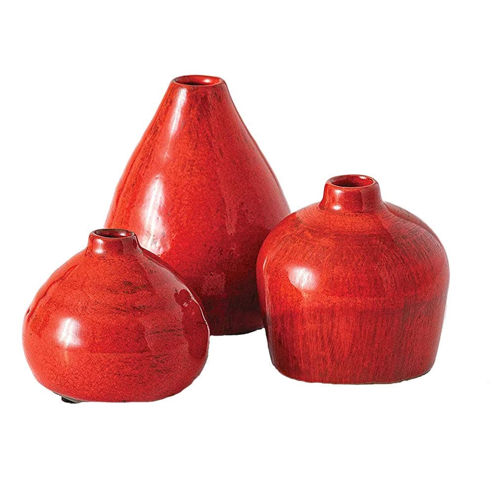 Sullivans Ceramic Vase Set- 3 Small Vases, Rustic Home Décor, Modern Farmhouses; Ideal Shelf Décor, Table Décor, Bookshelf, Mantle, Red (CM2038)