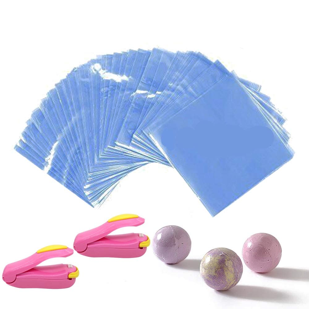 Newbested Shrink Wrap Bags 300pcs - 15 x 15 cm with Two Mini Heat Sealer, Bags for Soaps Bath Bombs, Handmade Soaps and DIY Craft.