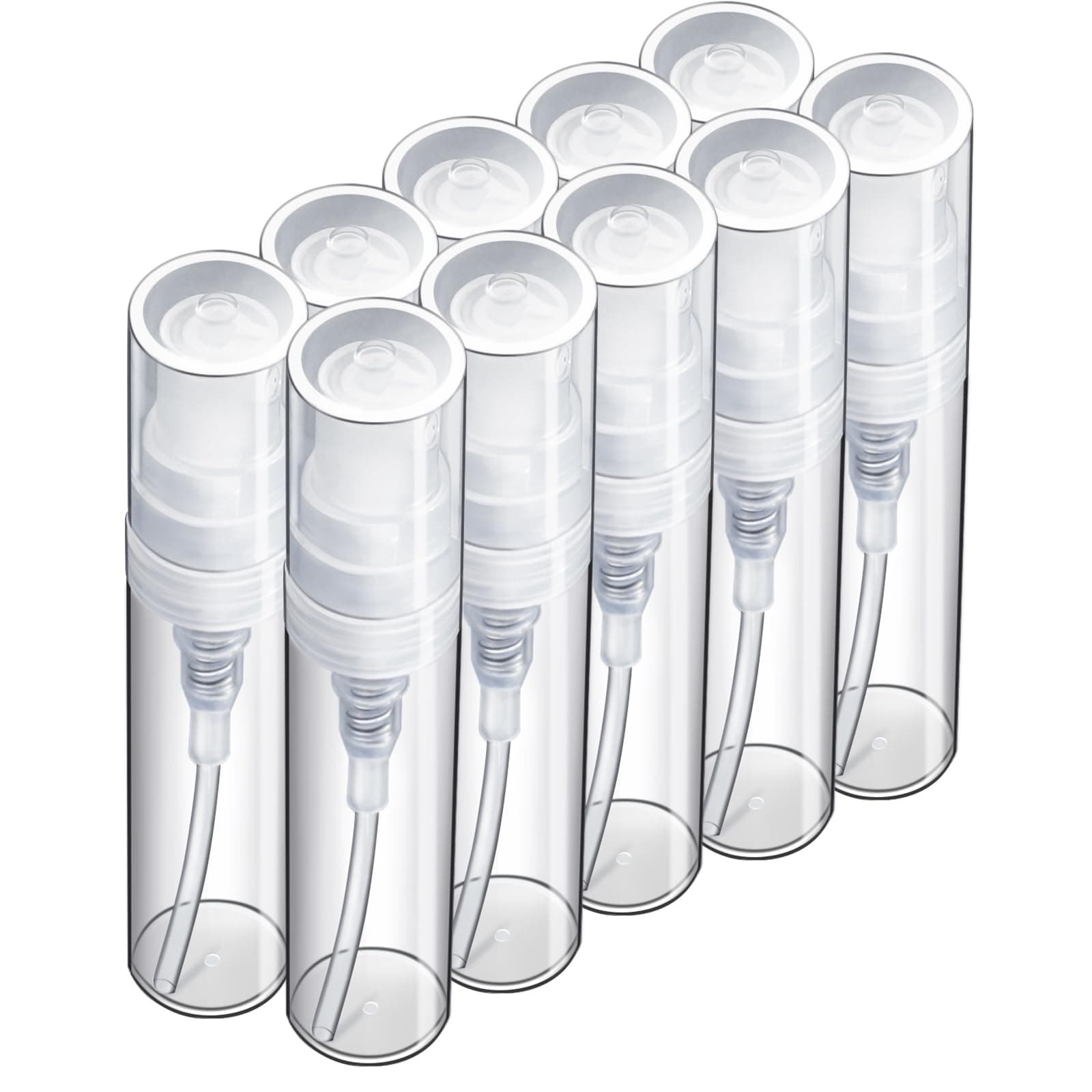 Fandamei 3ml Mini Spray Bottle, 10 Pack 3ml Mini Clear Plastic Spray Bottle Empty, Fine Mist Refillable Mini Perfume Bottle, Perfume Atomizer, Small Empty Sample Containers for Travel Portable