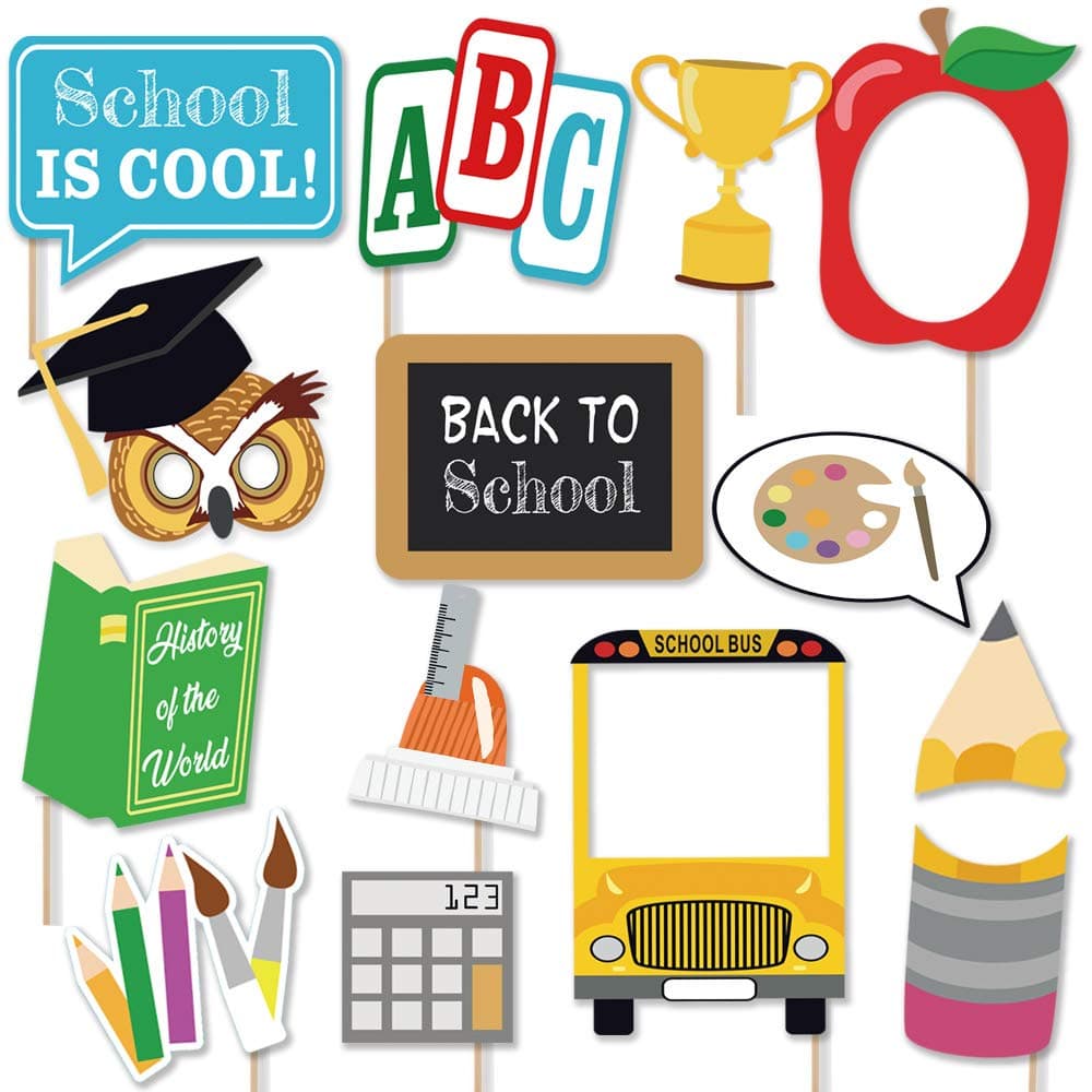 Back to School Photo Booth Props kit, 1 st Day Preschool Decoration, Kindergarten, First Day Photo Booth Props Stick Props, Teacher Gift Idea, School Party Décor Supply, Classroom Décor College Grad