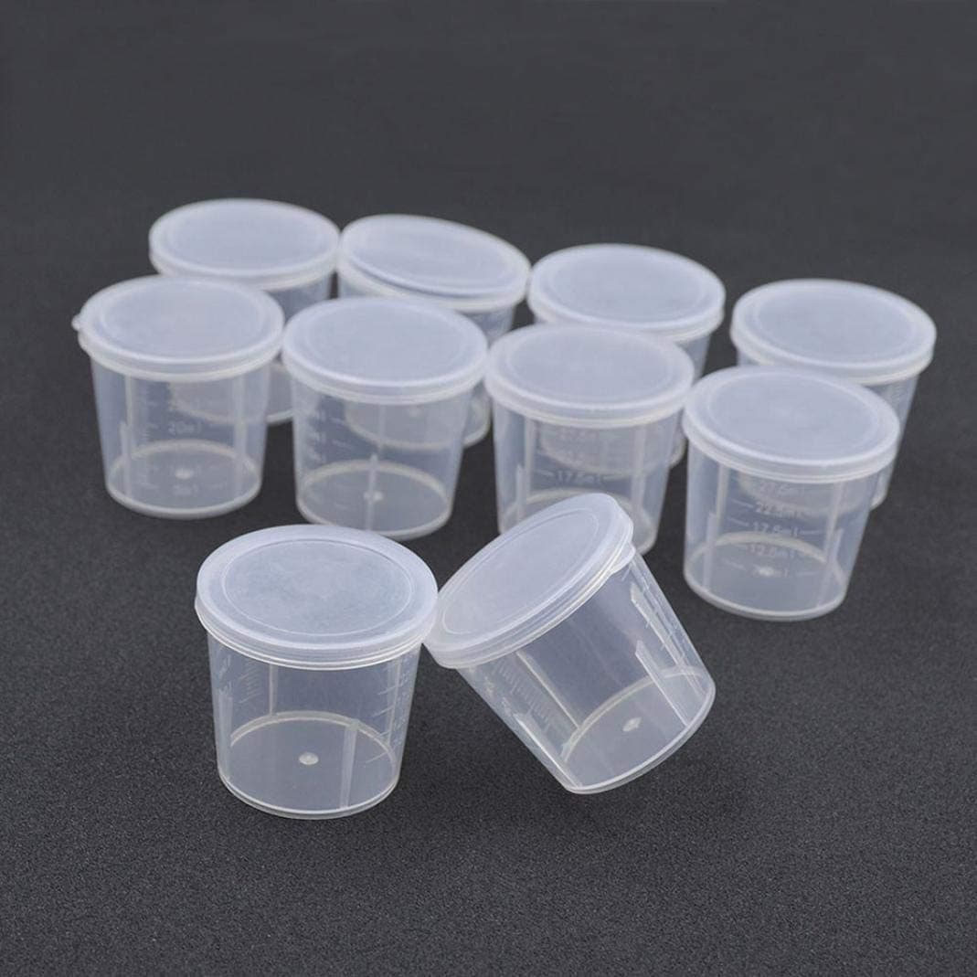 10Pcs 30ml Plastic Measuring Cups Laboratory Experiment Chemistry Kitchen Liquid Measure Cylinder Tube Canister with Lid for Mixing Epoxy, Resin, Paint, and Stain