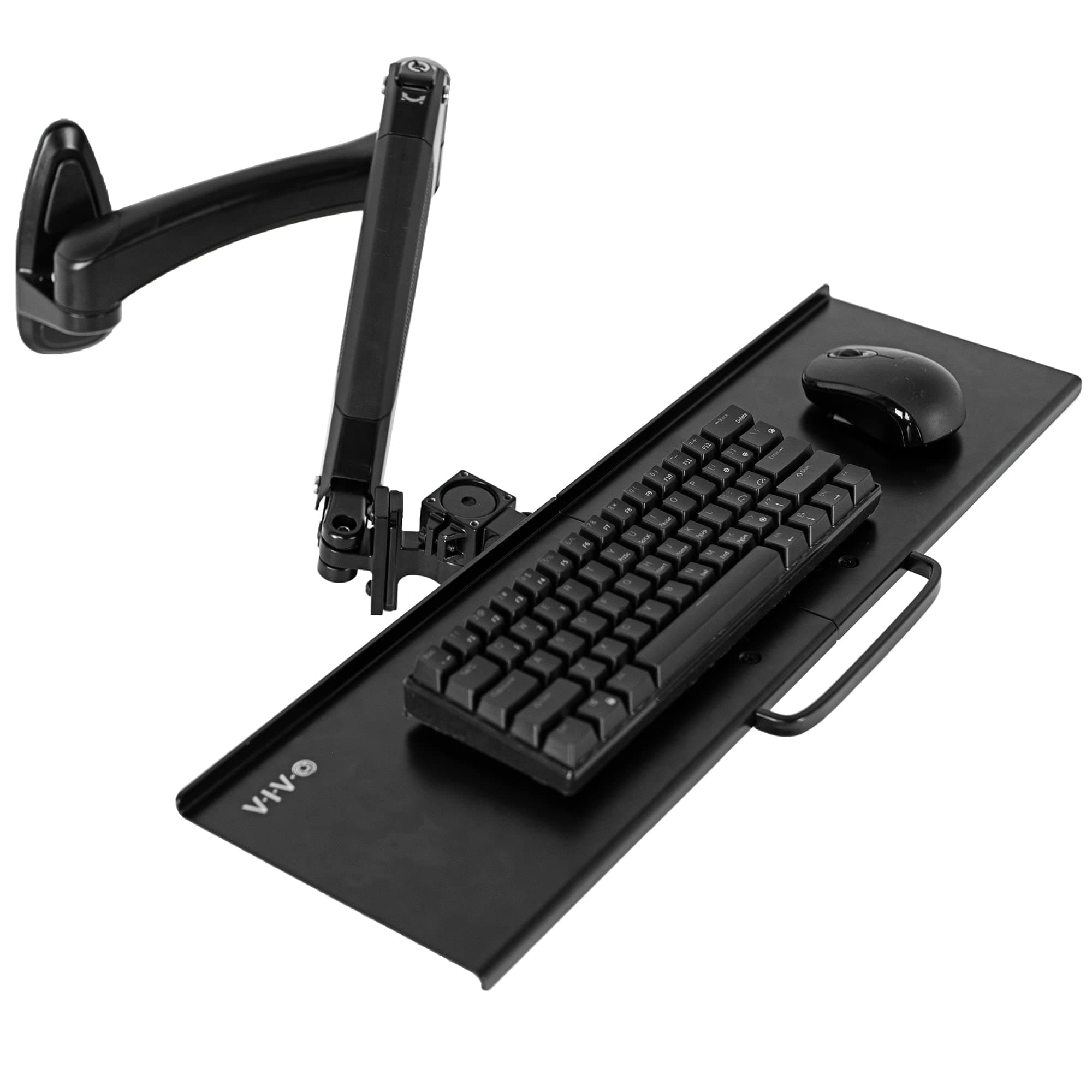 Sit-Stand 24 Inch Pneumatic Spring Keyboard and Mouse Tray Wall Mount, Counterbalance Height Adjustable Typing Platform, Ergonomic Tilt, Neutral Writing Position, Black, MOUNT-KB35A