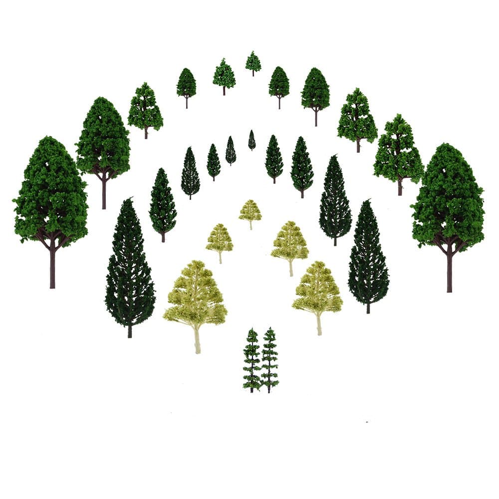 JTDEAL 28PCS Model Trees 2.5-16cm Hight Mixed Model Trees Miniature Trees Set with No Stands Ideal for Trains Railways Layout Scenery Architectural Landscape Model Tree Scale 1: 50
