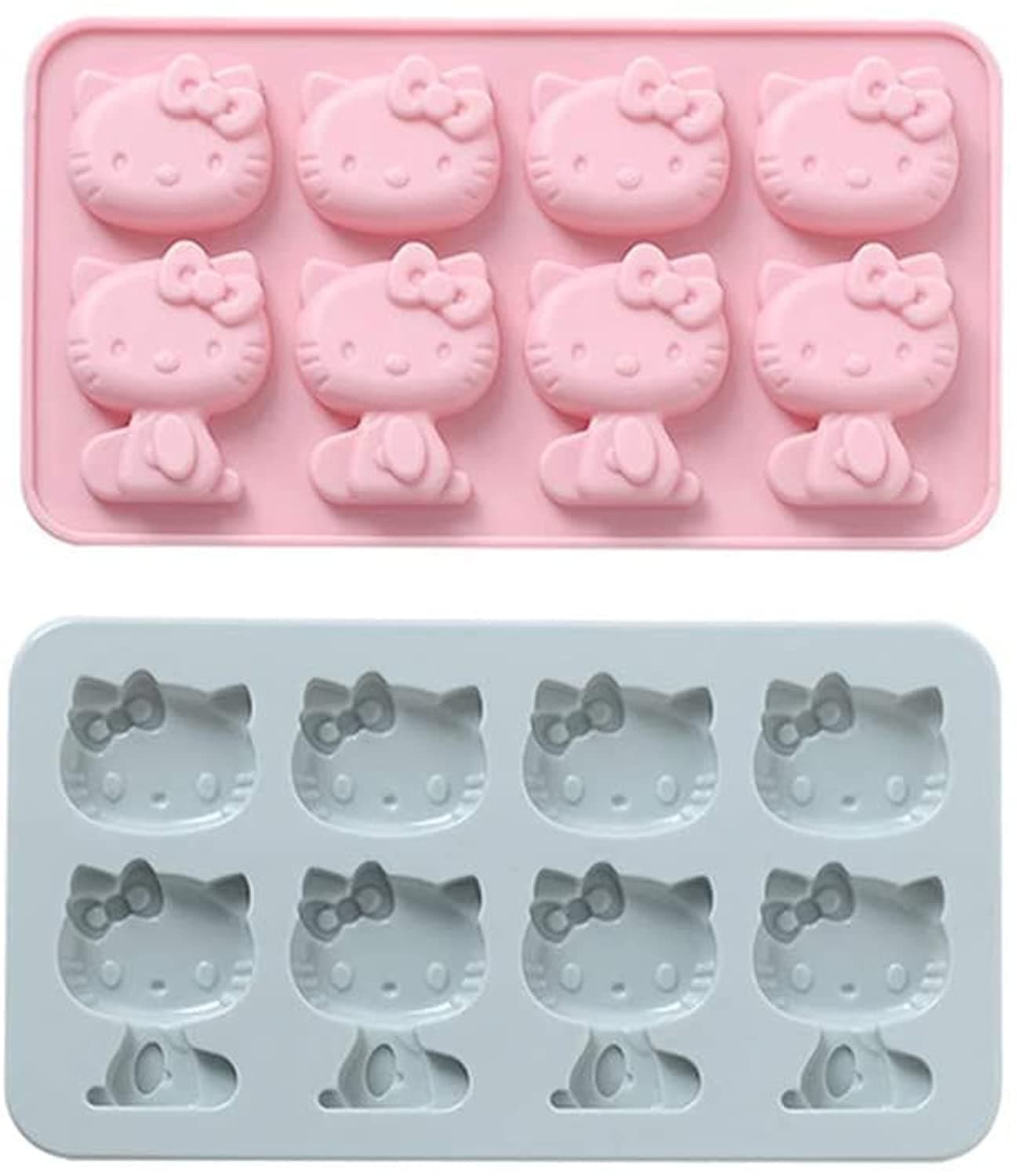 8 Cups 2 pack Hello Kitty Silicone Fondant Cake Mold,ice mold,Chocolate tray for Sugarcraft, Birthday Cake Decoration, Gum paste Icing, Candy Chocolate Cupcake Topper Decorating and DIY Baking Tools