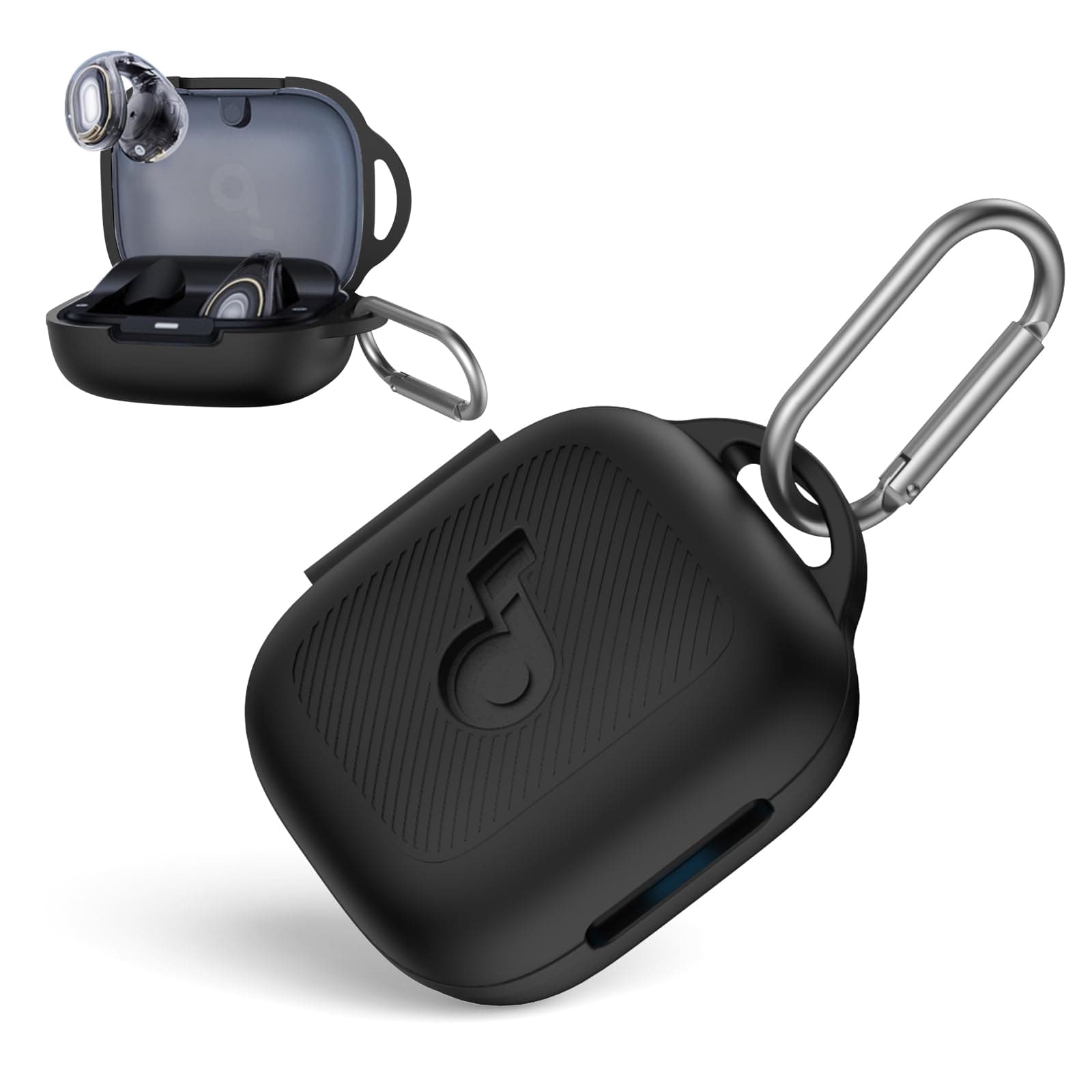 for Soundcore C30i Case Cover, Silicone Protective Scratch Shock Resistant Logo Visible Design Cover Compatible with Soundcore C30i by Anker Open-Ear Earbuds Charging Case with Carabiner-Black