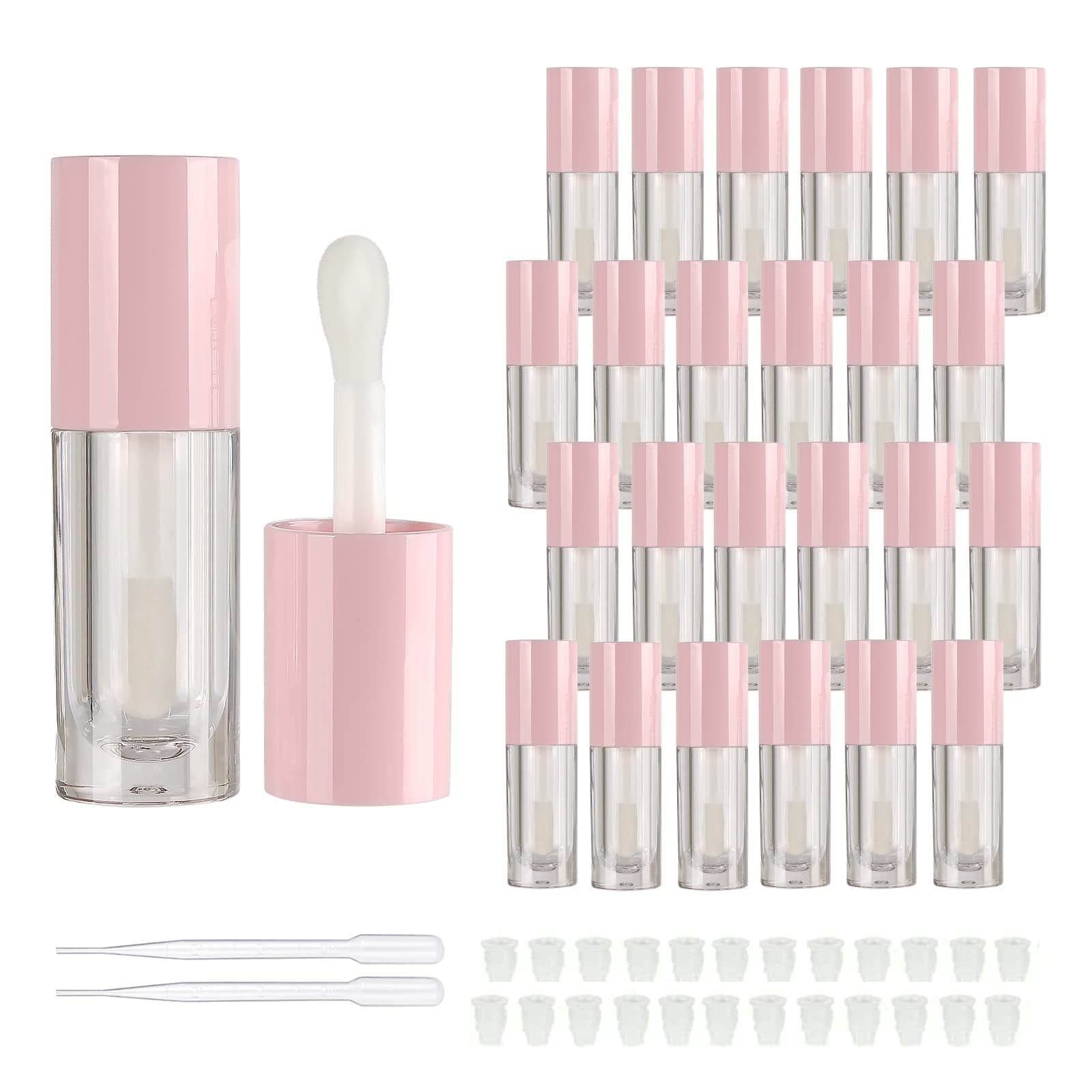 COSIDEA 14pcs Empty 6ml big doe foot wand Chunky lip gloss tubes for DIY lipgloss,Pink round lipgloss containers tubes with thick wand (Pink)