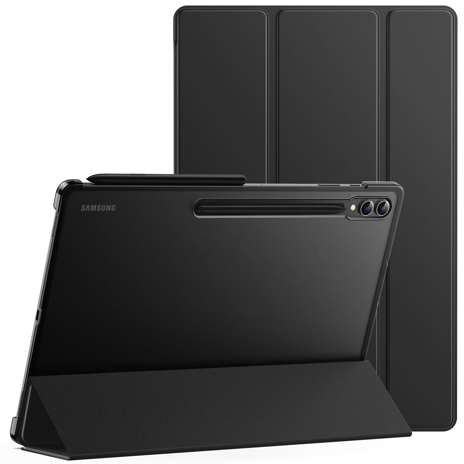 Case for Samsung Galaxy Tab S10 Ultra/Tab S9 Ultra 14.6-Inch, Translucent Back Tri-Fold Stand Protective Tablet Cover, Support S Pen Charging, Auto Wake/Sleep (Graphite Black)