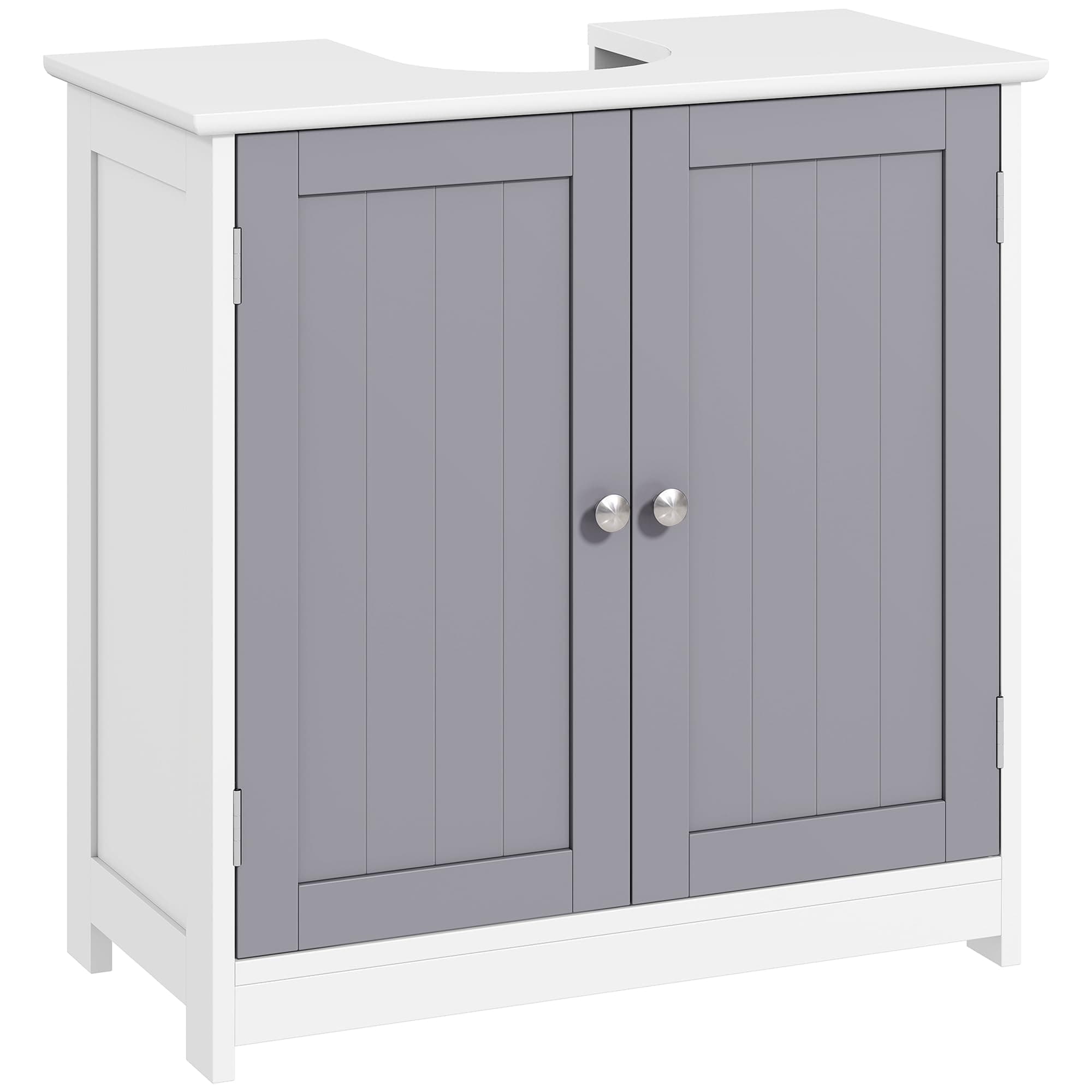 kleankin Under-Sink Bathroom Cabinet Storage with U-Shape Cut-Out and Adjustable Internal Shelf, White and Grey