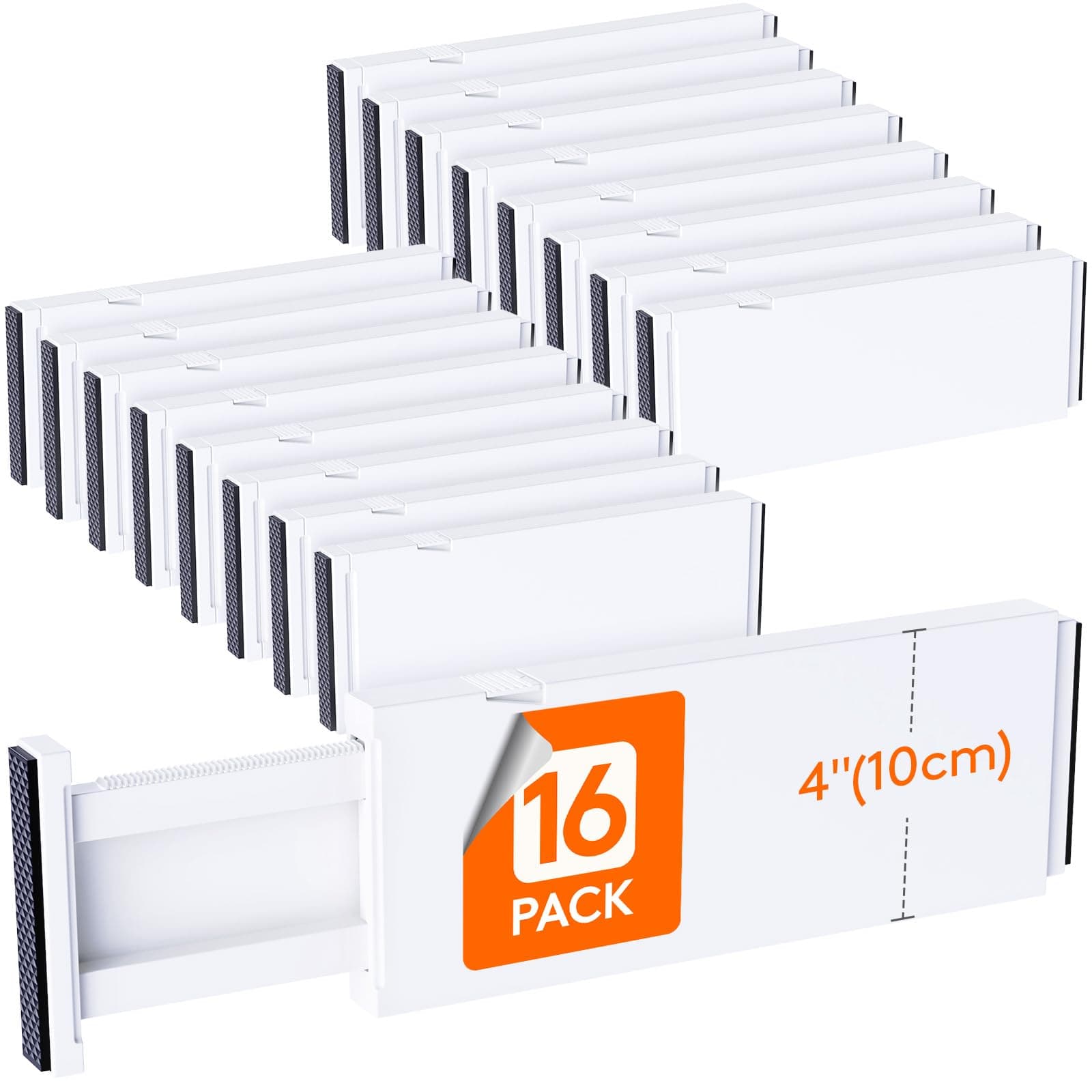 Lifewit 16 Pack 4" High Drawer Dividers 28-43.5cm/11-17" Adjustable Drawer Organizer for Clothes/Utensils, Expandable Drawer Separator in Dresser/Kitchen/Bedroom/Office Organization & Storage White
