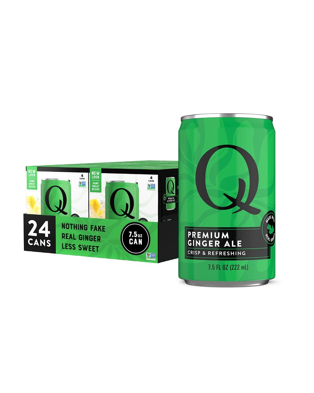 Q GINGER ALE with Real Ginger & Organic Agave - Ideal for Cocktails & Mocktails - Made with Real Ingredients, Perfectly Carbonated, & Less Sweet - 60 Calories per Can - 7.5 Fl oz Cans (Pack of 24)