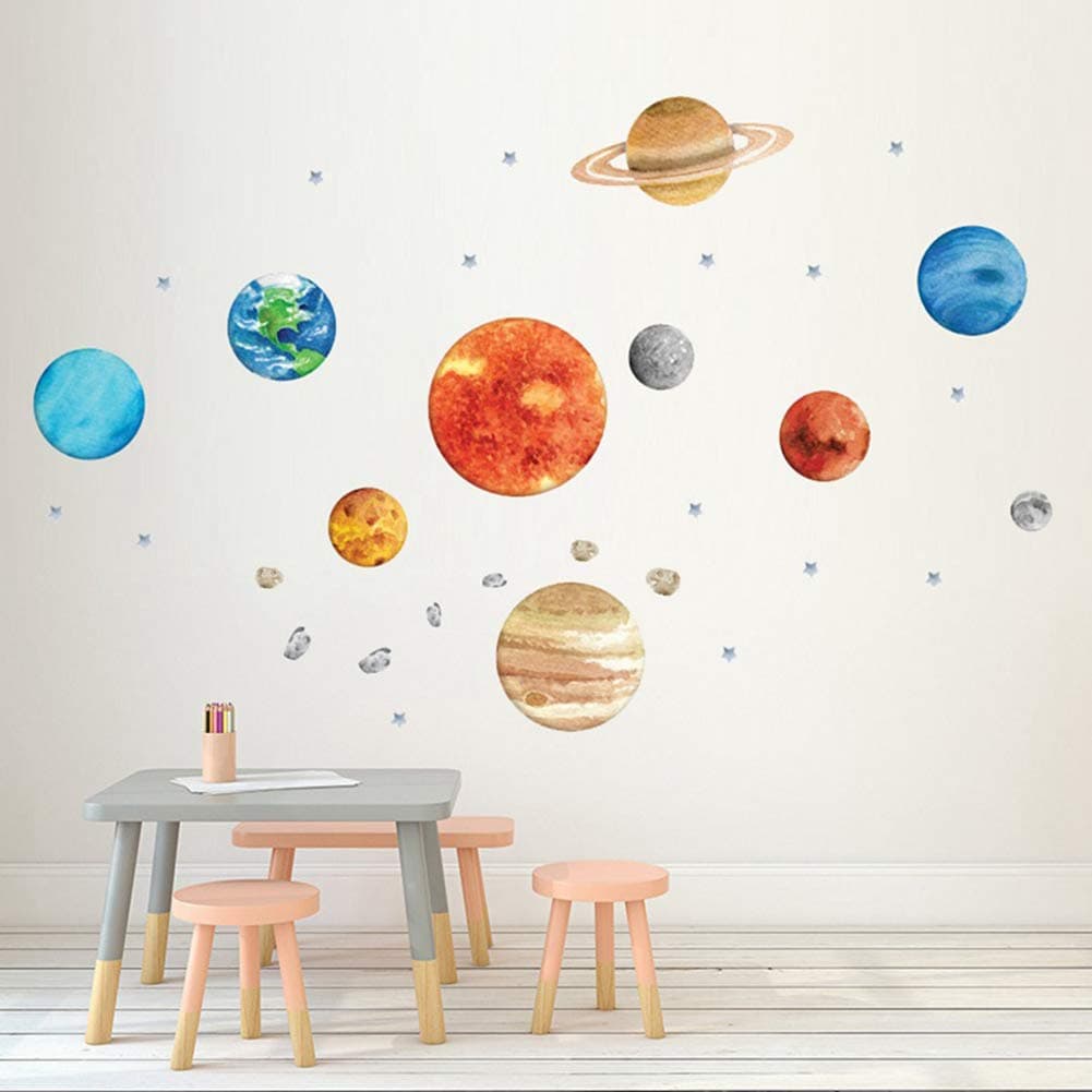 OFISSON Large Planets Sun Earth and so on (32 pcs) Solar System Wall Sticker Peel and Stick Decal, Baby Room Wall Decor, Sticker for Children Baby Kids Boy Girl Bedroom Nursery Decor