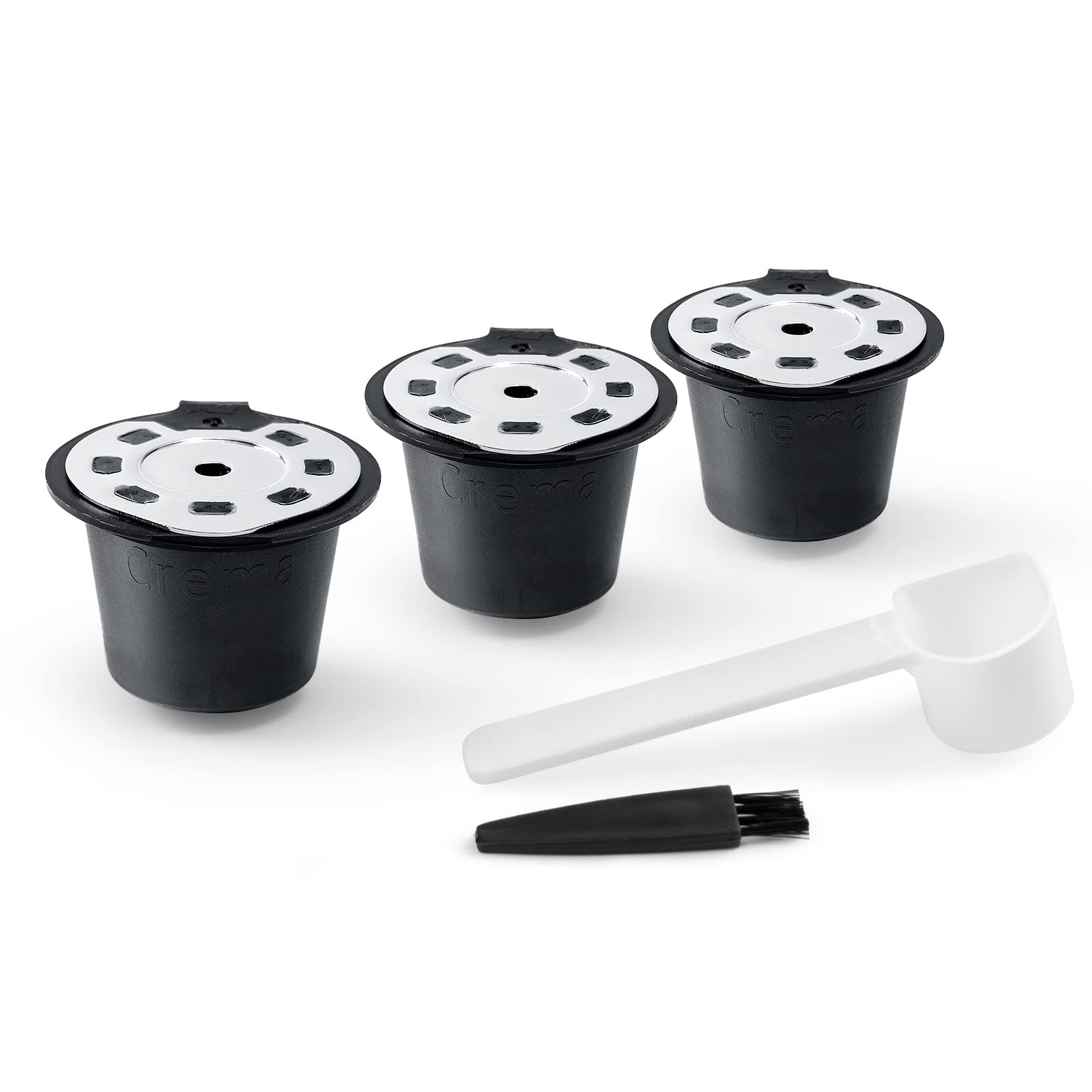 i Cafilas Reusable Capsules Refillable Coffee Capsule Filter Compatible With Nespresso coffee machines with Coffee Spoon brush (Silver)