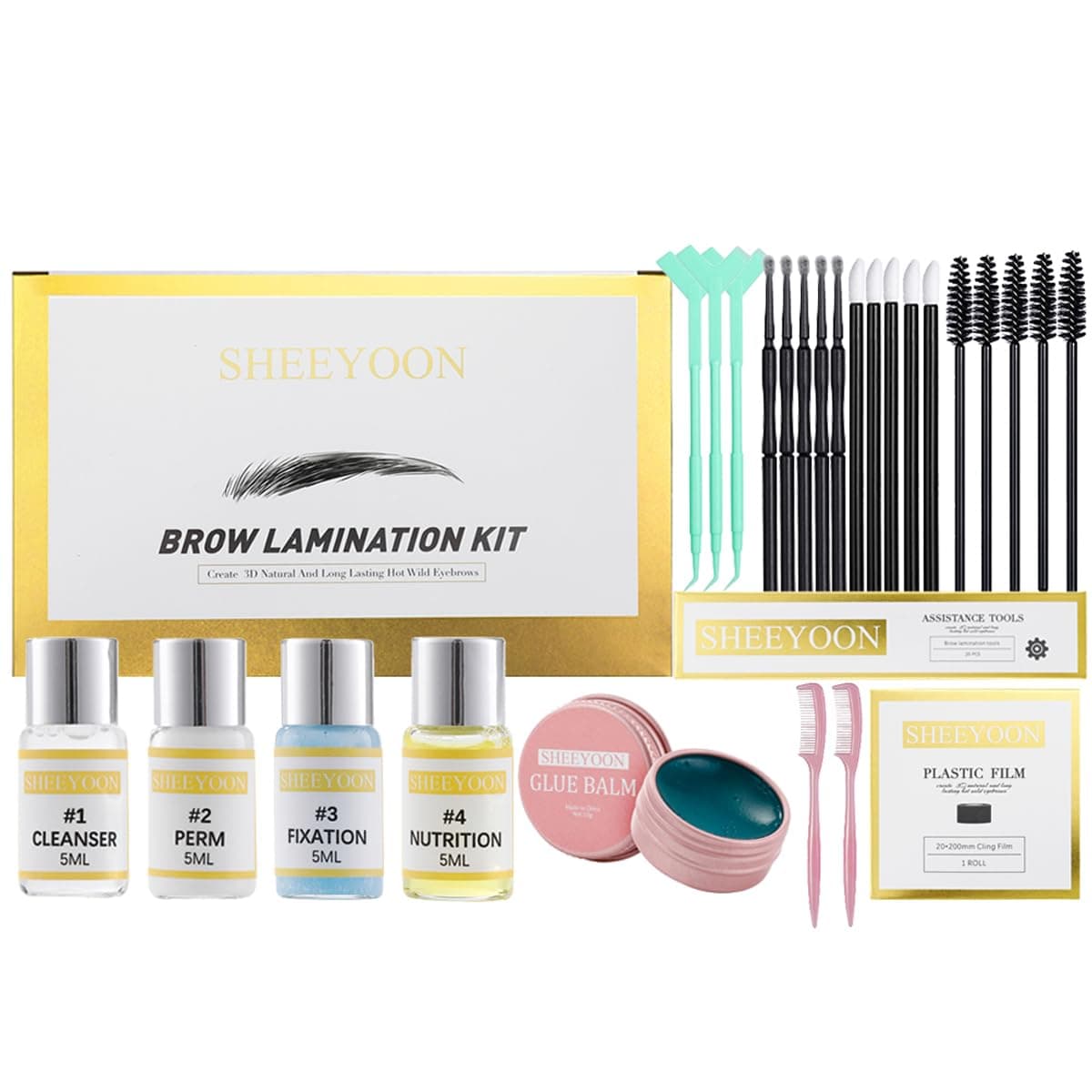 SHEEYOON Brow Lamination Kit, Professional Eyebrow Lamination Kit with Keratin, Brow Lift Kit Eyebrow Shaping for 3D Natural Fuller Thicker Wild Eyebrows, Long Lasting Results for 6 Weeks