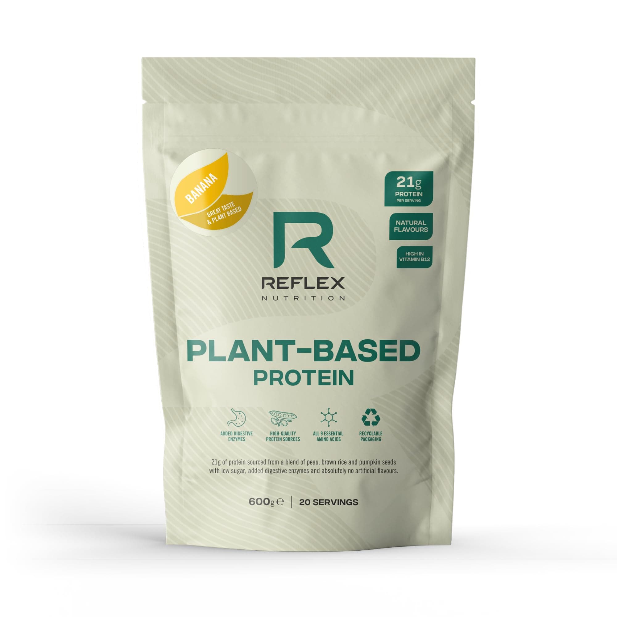 Plant Based Protein - 21g Vegan Protein Powder (Pea Protein, Brown Rice Protein & Pumpkin Seeds) - Added Digestive Enzymes & Vitamin B12 - Natural Flavours (Banana, 20 Servings)