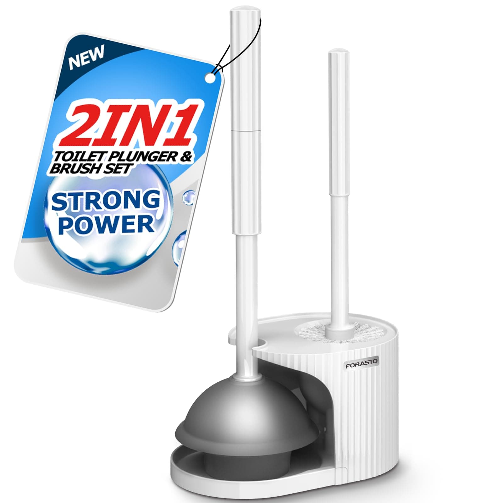 2 in 1 Toilet Brush and Plunger Set,Extended Handle Plunger,Bathroom Cleaning Tools Combo,Cleaning Supplies,Bathroom Accessories(White 21inch)