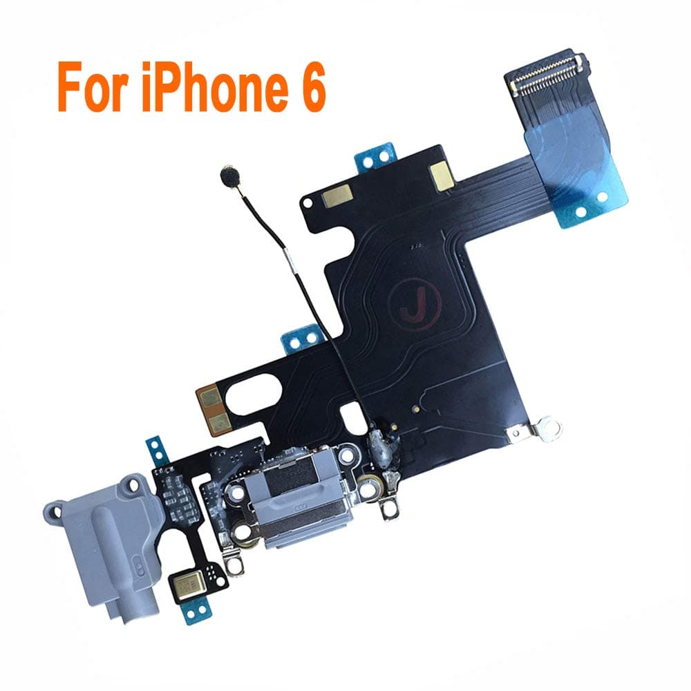 JohncaseJohncase Charging Port Dock Connector Flex Cable w/Microphone + Headphone Audio Jack Port Ribbon Replacement Part Compatible iPhone 6 4.7" All Carriers (Black/Space Gray)
