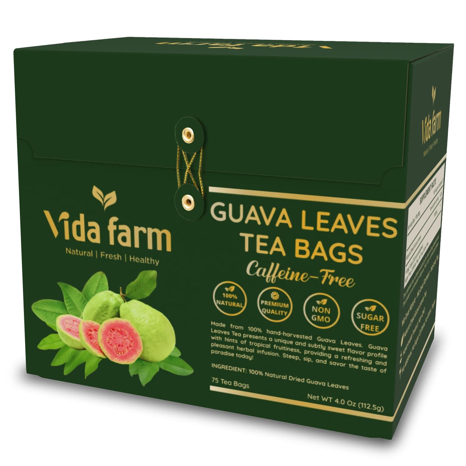 VIDA FARM 75 Premium Guava Leaf Tea Bags, Zero Sugar Tea, Handpicked, 100% Pure and Natural Guava Leaves, Non-GMO, No Caffeine, Gluten-Free, Vegan