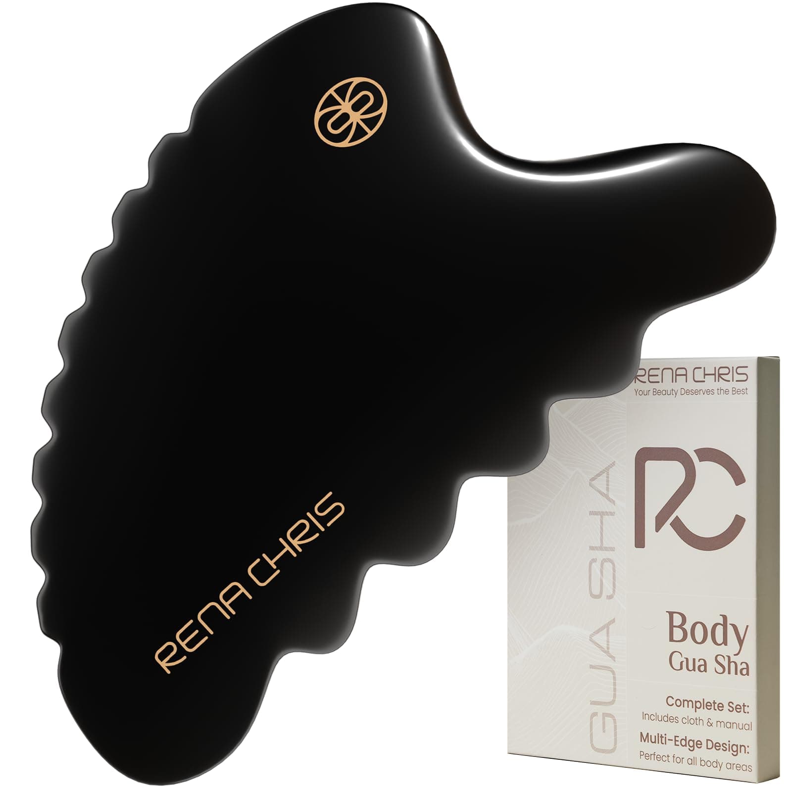 Rena Chris Body Gua Sha Tools, Natural BianStone GuaSha Tool, Manual Massage Sticks for Jawline Sculpting and Puffiness Reducing, Whole Body Skin Care Massager (Black)