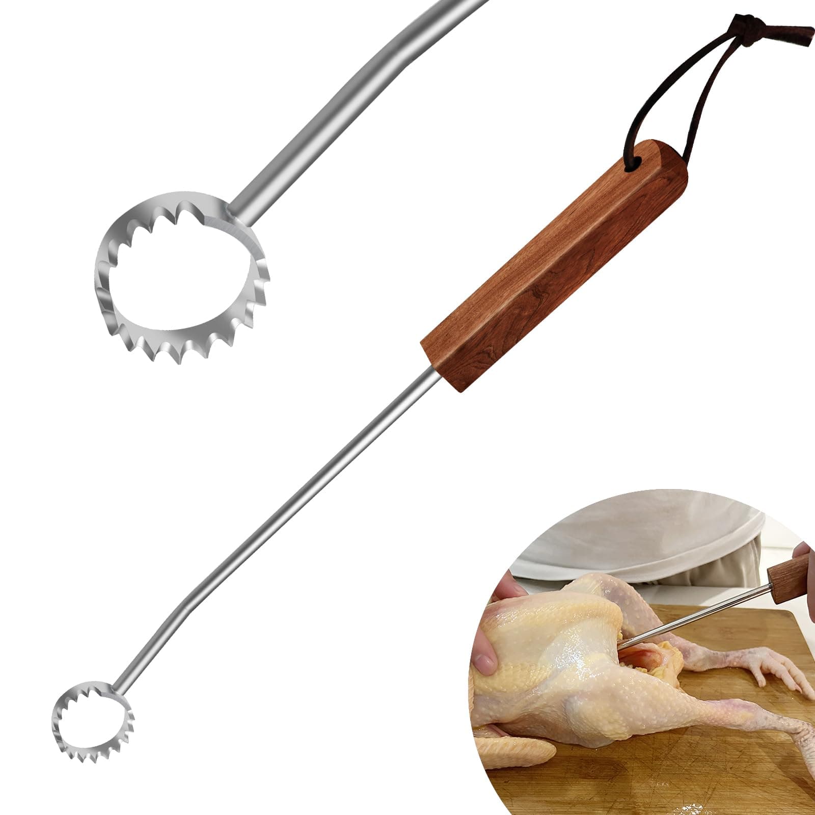 Lung Scraper of Chicken Processing Equipment, Easily Removes Poultry Lungs, Acacia Wood Handle, Chicken Butchering Equipment that Efficient Gutting Tool for Turkey, Chicken