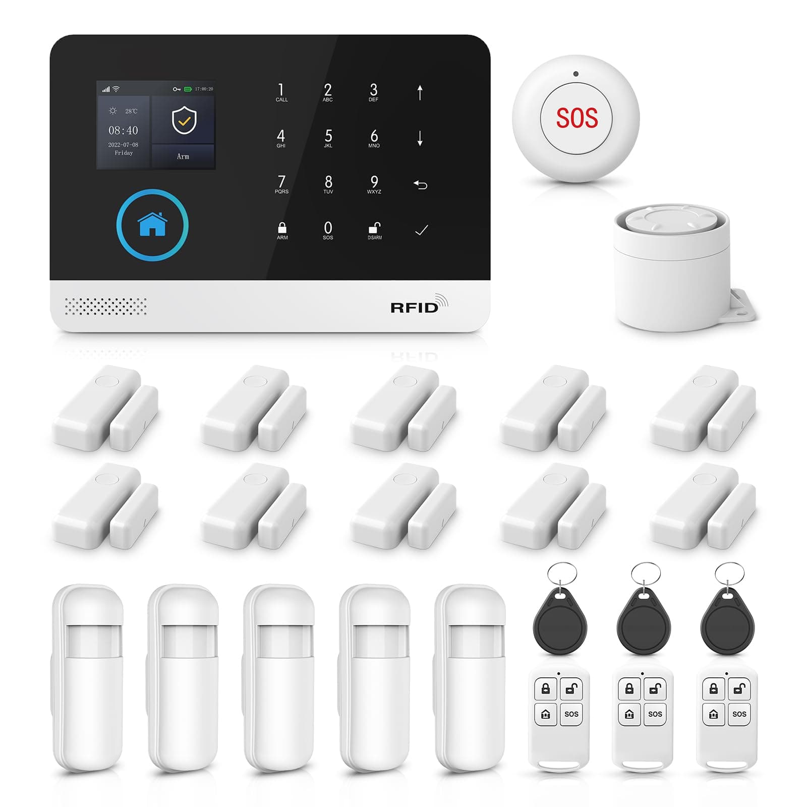 WiFi + GSM Home Security Alarm System, Alarm Kit with PIR Detector, Remote Controls, Door/Window Sensor Compatible with Alexa, No Monthly Fee