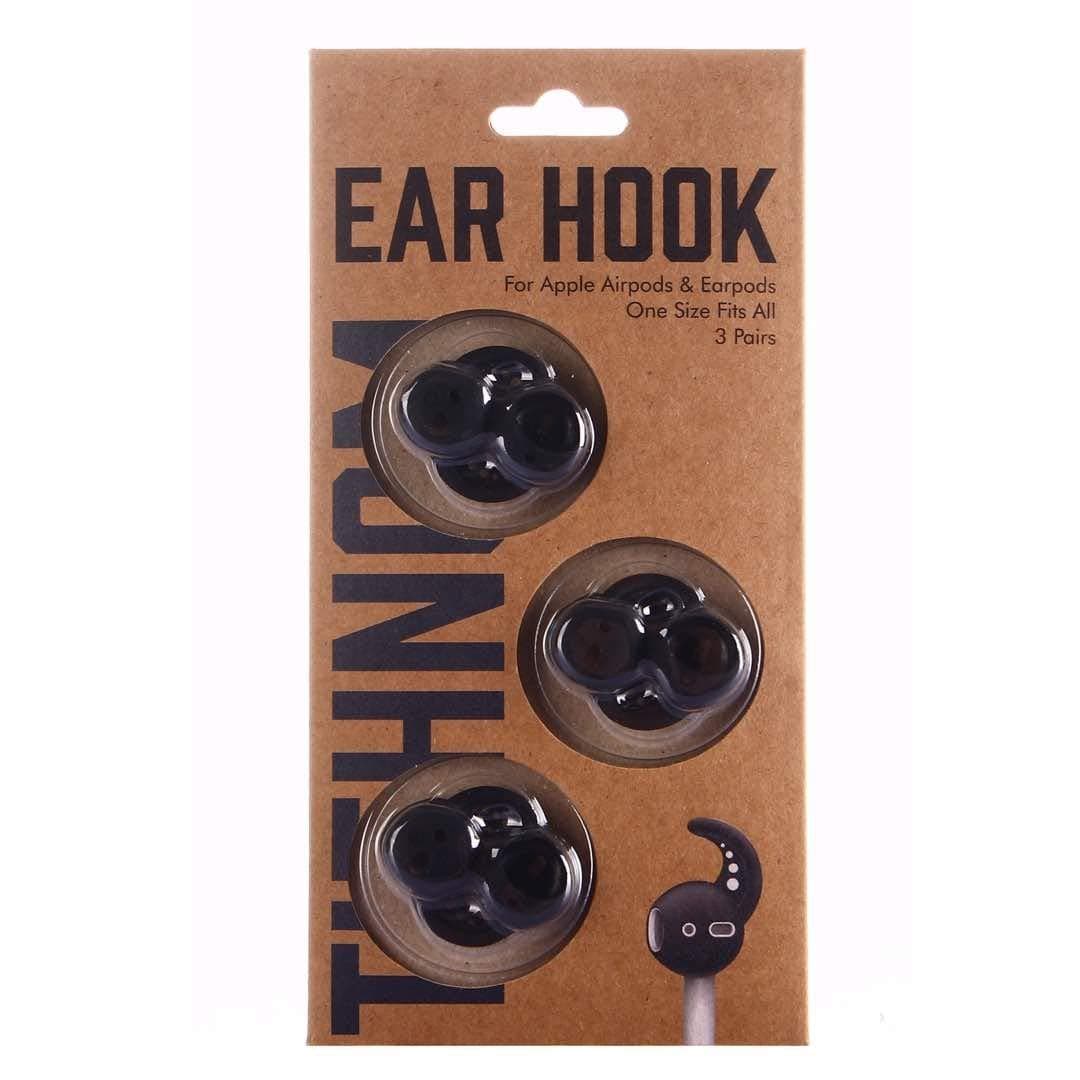 6 Piece (3 Pairs) Silicone Ear Hooks Tips Cover Skins Accessories Compatible With Apple Airpods and EarPods Headphones Earphone Earbuds, One Size Fits All (Black)