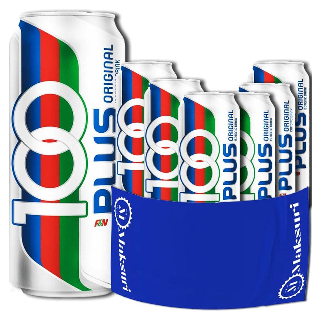 (6 Cans) 100 PLUS Isotonic Sports Drinks Hydration Maksuri 100+ Gym Towel Set 11fl oz