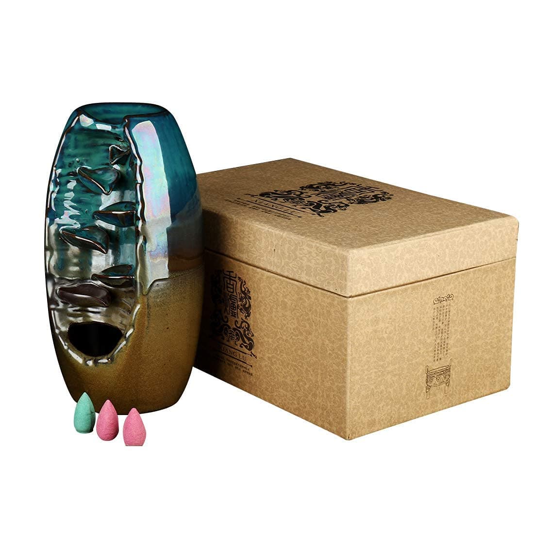 Ceramic Waterfall Counterflow Incense Burner Holder Home Decor Aromatherapy Gift Decoration 10 Cone Free