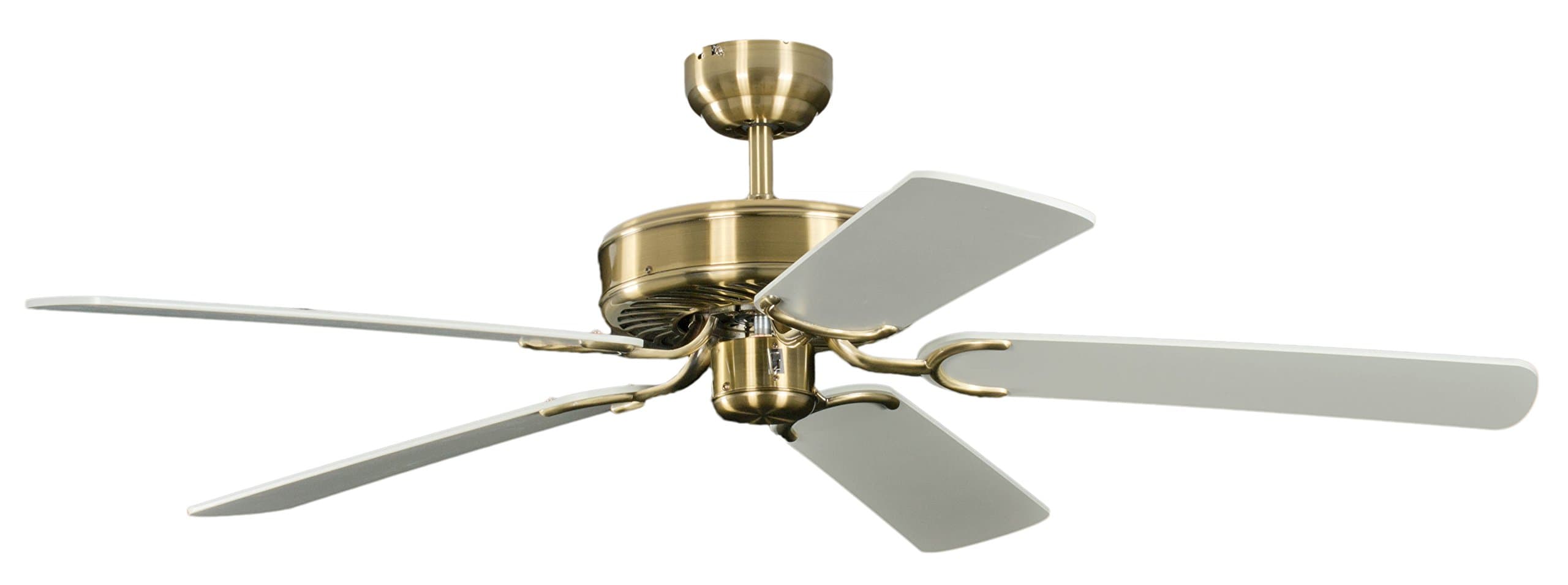 Potkuri 52 inch / 132 cm Ceiling Fan without Lights in Antique Brass with Pull Cord and Blades in White