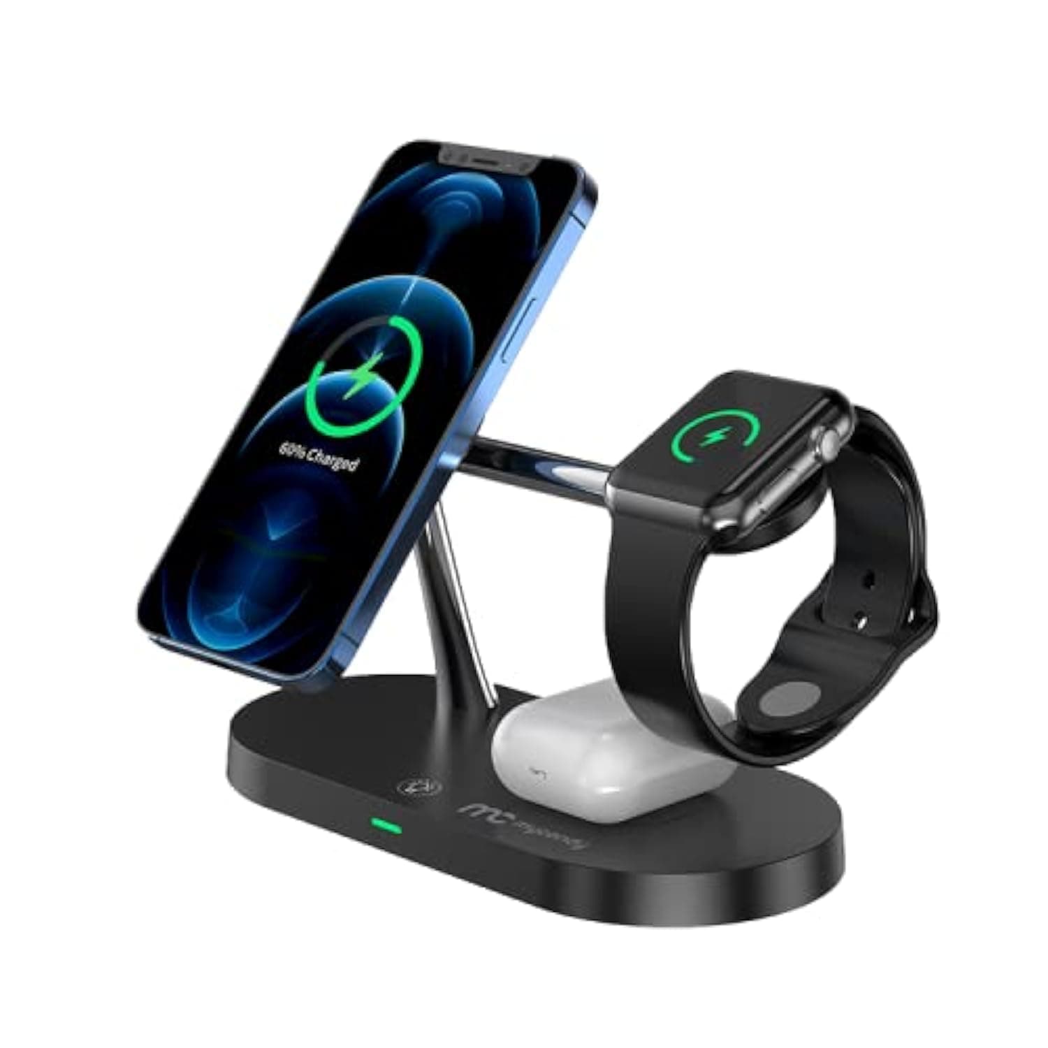 MYCANDY 5-in-1 Wireless Charger, Fast Charge 4 Devices Simultaneously, Built-in Night Light, For Desktop or Bed Side Table, Works with Apple iPhone, Apple Watch, AirPods, Samsung, Huawei and More