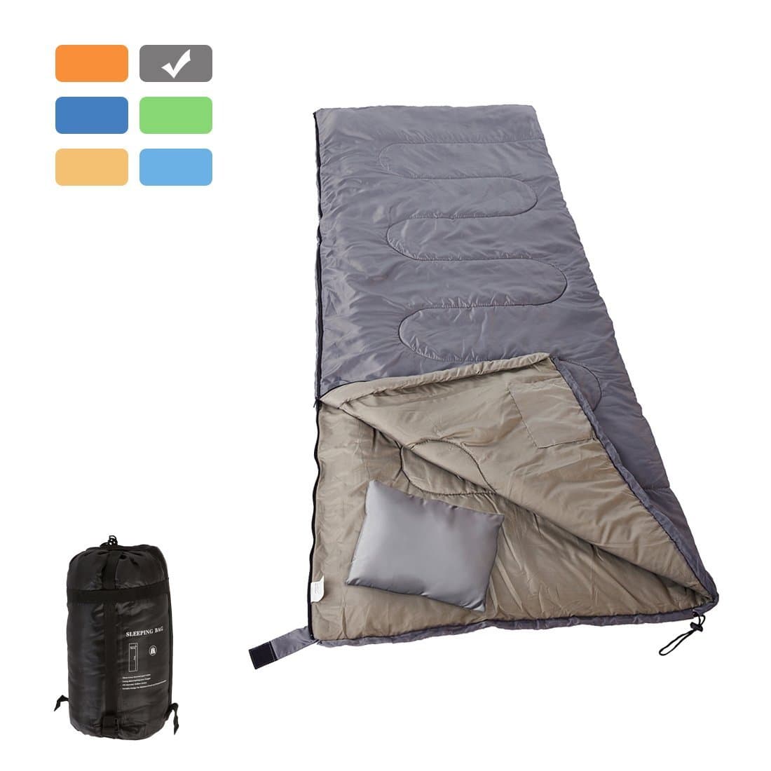 RUBEDER Sleeping Bag - Lightweight Portable, Waterproof, Comfort with Compression Sack - Great for 3 Season Traveling,Camping,Hiking Sleeping Bags (Dark Gery/Left Zip, Envelope)