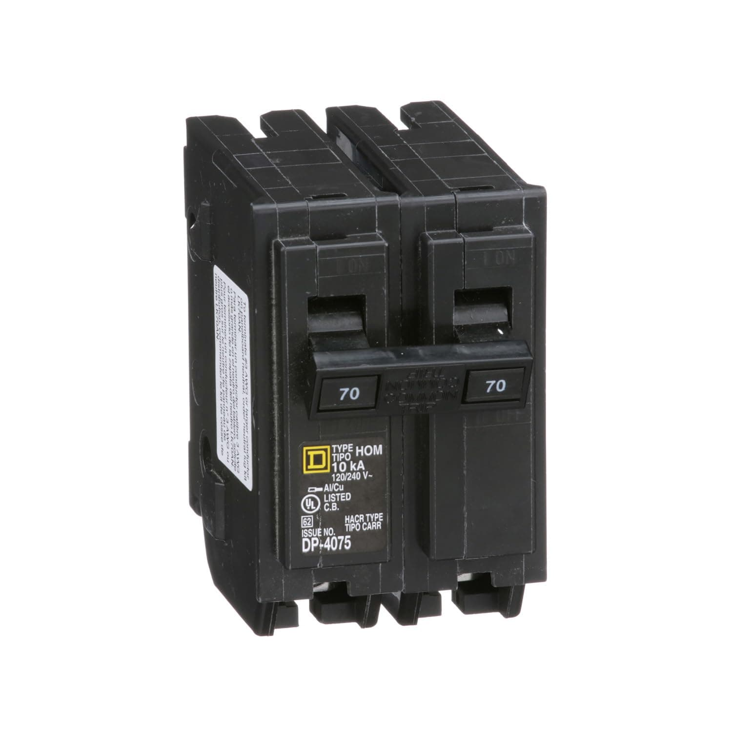 Square D by Schneider Electric Homeline 70 Amp Mini Circuit Breaker, 2 Pole, 120/240V AC, 10kA Breaking Capacity, Plug in Mount, Standard Type, Residential Use (HOM270CP)