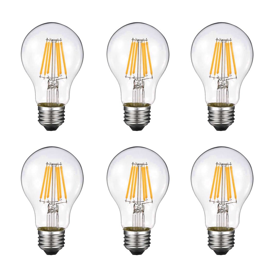 Vintage Edison LED Bulb, Dimmable 6W A19 Antique LED Bulb, 60 Watt Equivalent for Ceiling Fan and Pendant Lighting, E26 Clear Glass Cover, Soft Warm White 2700k, 550LM, Pack of 6