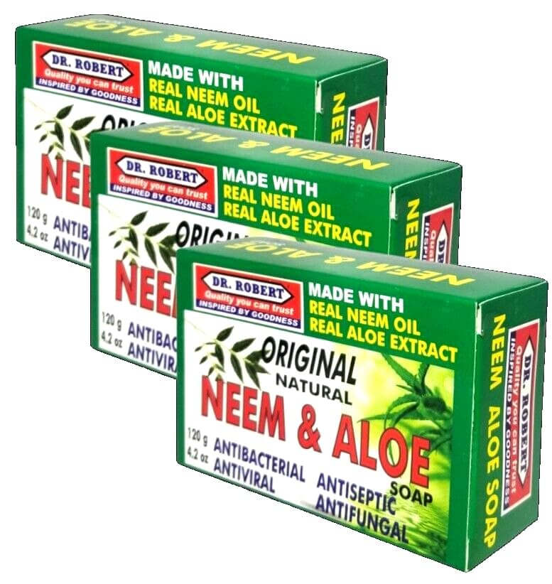 Dr Robert Original Neem Soap with Aloe - Deep Cleansing Bar - 3-Pack - 4.4 oz ea (Green)
