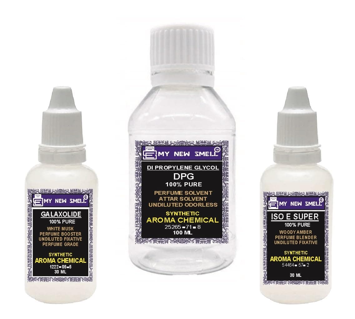 GLAXOLIDE (30 ML) DPG (100 ML) ISO E SUPER (30 ML) – COMBO OF 3 FIXATIVES FOR PERFUME BOOSTER SOLVENT BLENDER with HOW TO USE MANUAL