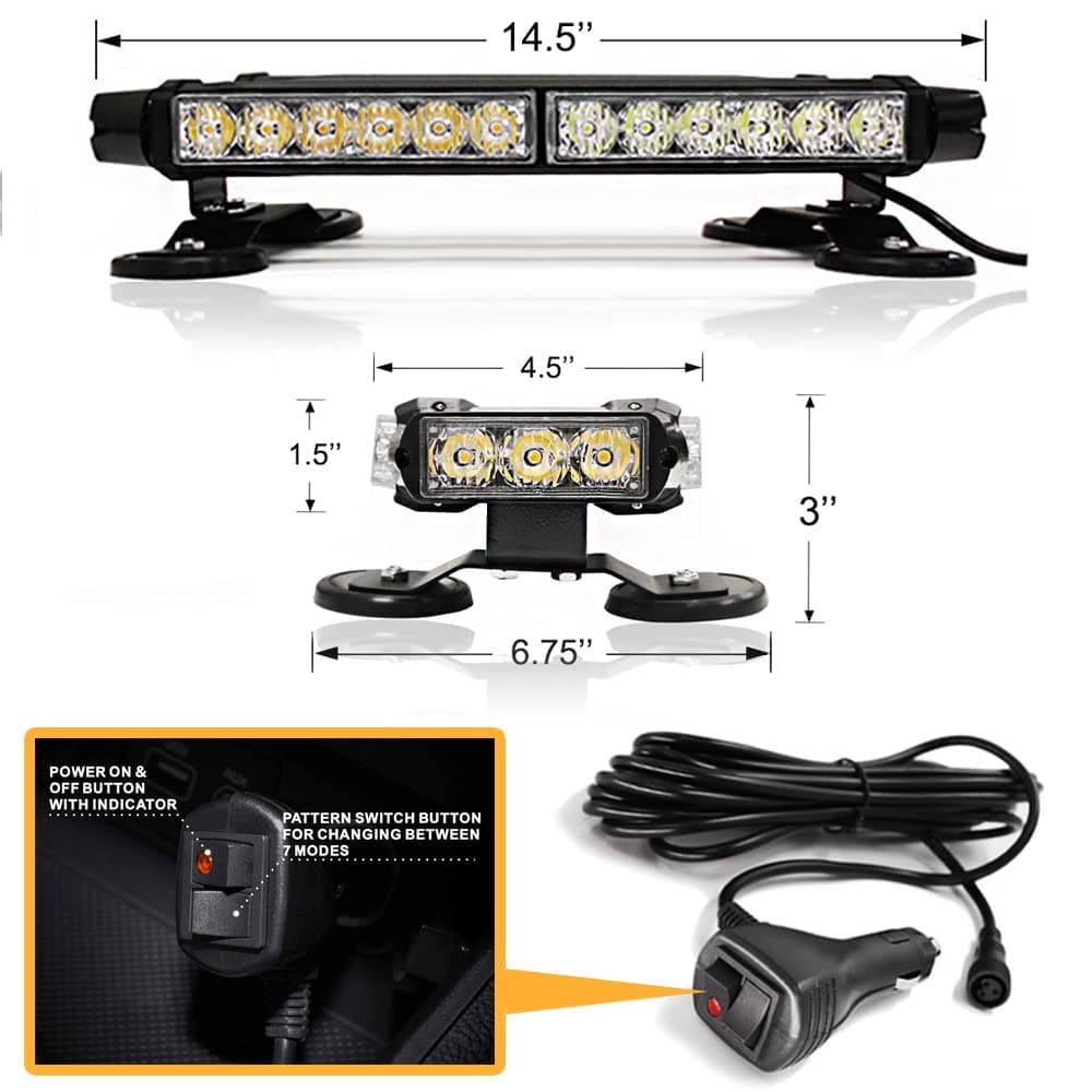 14.5'' 32 LED Emergency Strobe Rooftop Flashing Light Bar, Double Side Hazard Warning Beacon Safety Lights w/Magnetic for Tow Vehicles Firefighter Cars Trucks Traffic Security, Green