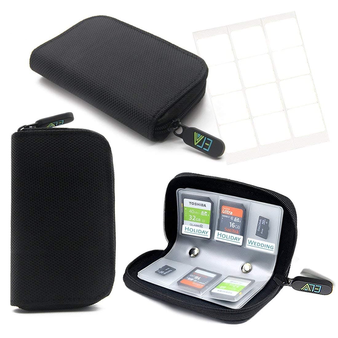 ElvPortable Memory Card Storage Wallet Premium Quality Protective 22 Slots Sd Card Carrying Case - Soft Black