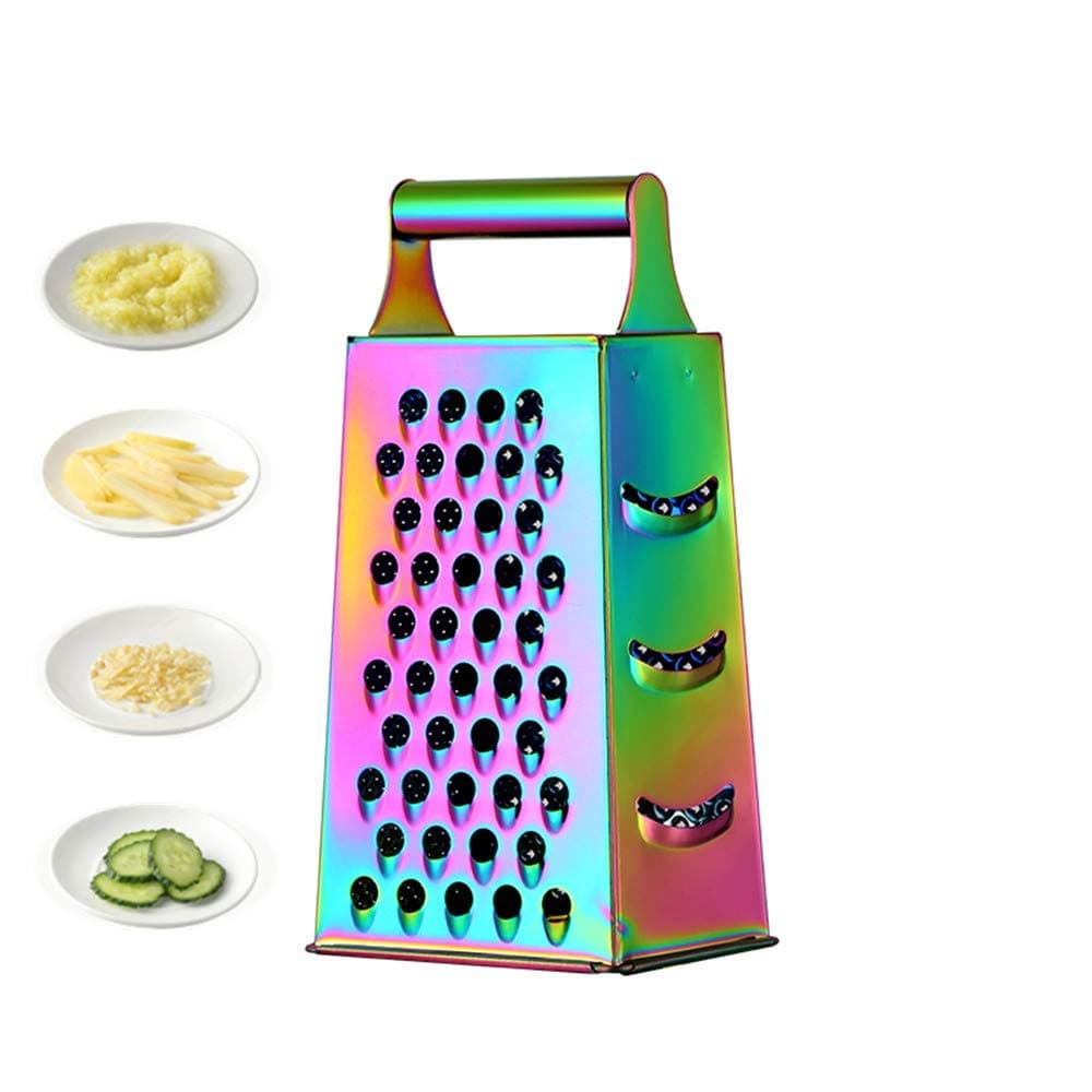 Large Stainless Steel 4 Sides Grater Slicer with Handle, Multifunctional Cutter Planing for Ginger, Garlic, Cucumbers, Carrots, Cheese, Potato, Ergonomic Design Kitchen Gadgets Accessories Rainbow