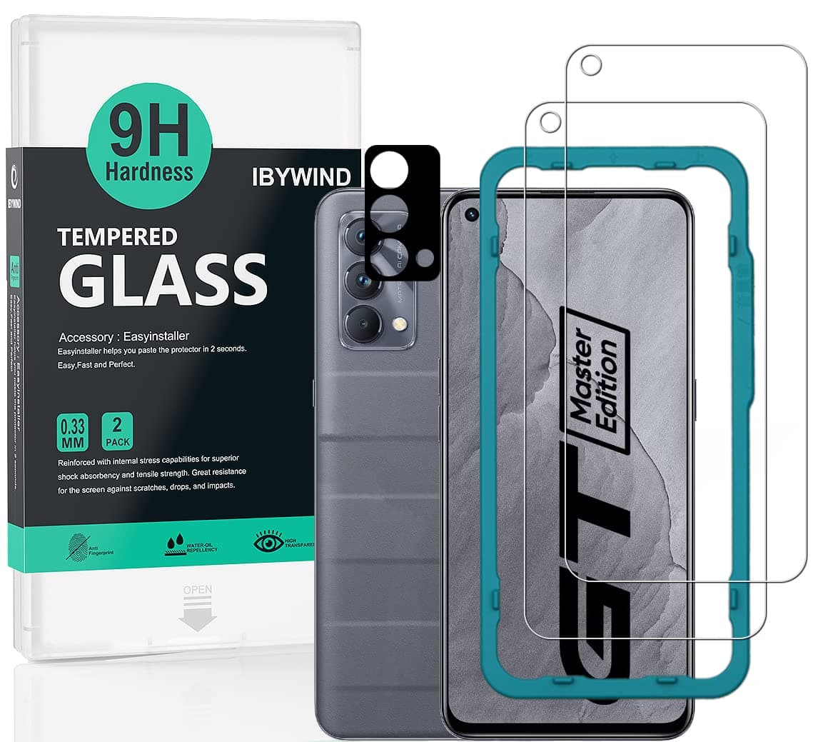 IBYWIND For realme GT Master Edition Screen Protector, 2 Pack 9H Hardness Tempered Glass,With 1Pc Camera Lens Protector,1Pc Back Carbon Fiber Film,Easy to install
