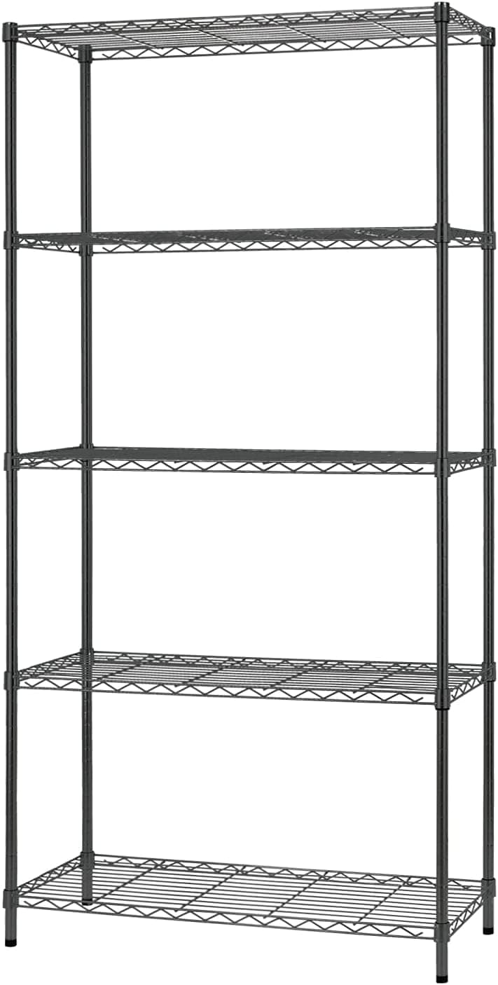 FDW 14" D×36" W×72" H Wire Shelving Unit Commercial Metal Shelf with 5 Tier Adjustable Layer Rack Strong Steel for Restaurant Garage Pantry Kitchen Garage,Black