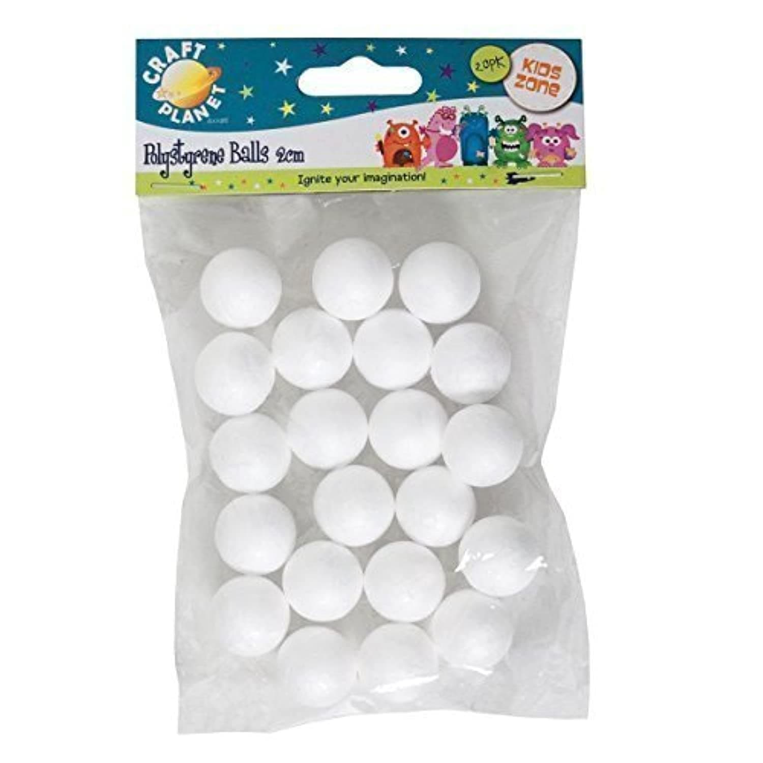 Craft Planet White Polystyrene Balls - 2cm, 20 Pack - Arts and Crafts Kit for Kids - Fun Craft Gifts
