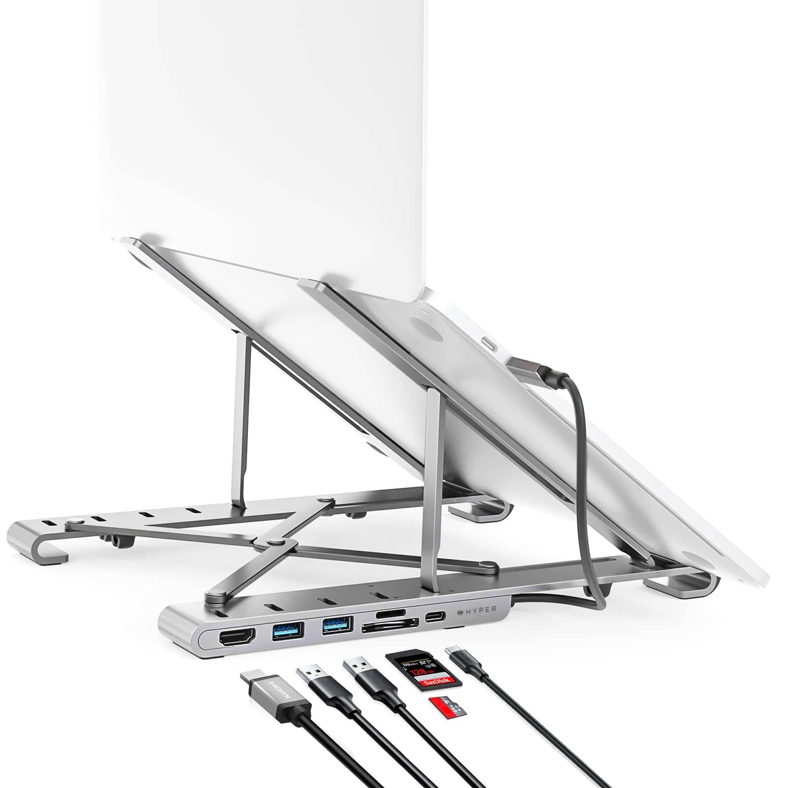 HyperDrive 7 in 1 USB C Hub Laptop Stand - HDMI 4K30Hz USB-C 100W PD USB-A 5Gbps SD/MicroSD for MacBook/iPad/Windows/Chrome - Docking Station Stand for 10"-17" Laptops