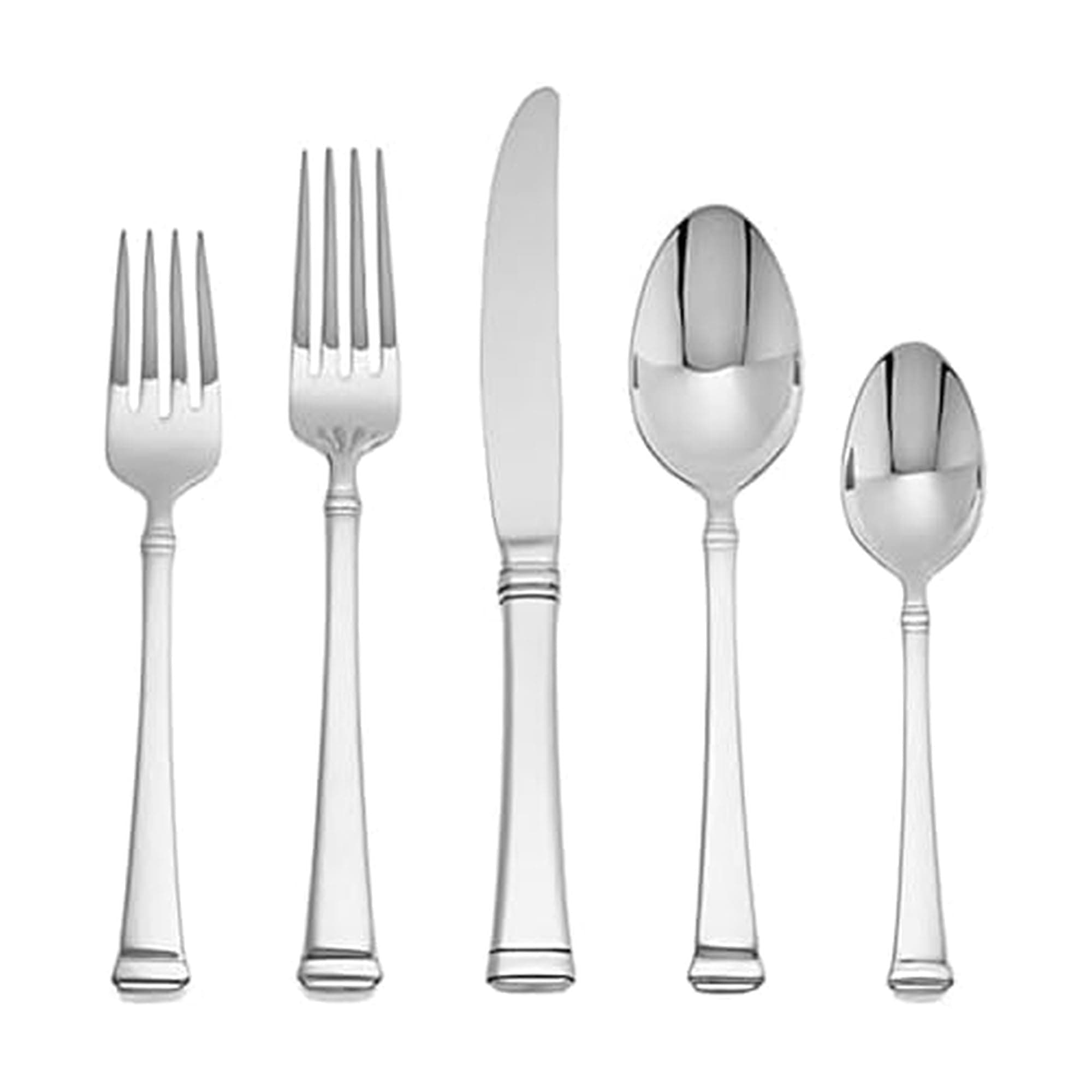 Harmony 45-Piece Silverware Set, 18/10 Stainless Steel Cutlery for 8, Includes Forks, Knives, Spoons, and 5-Piece Serving Utensils Set