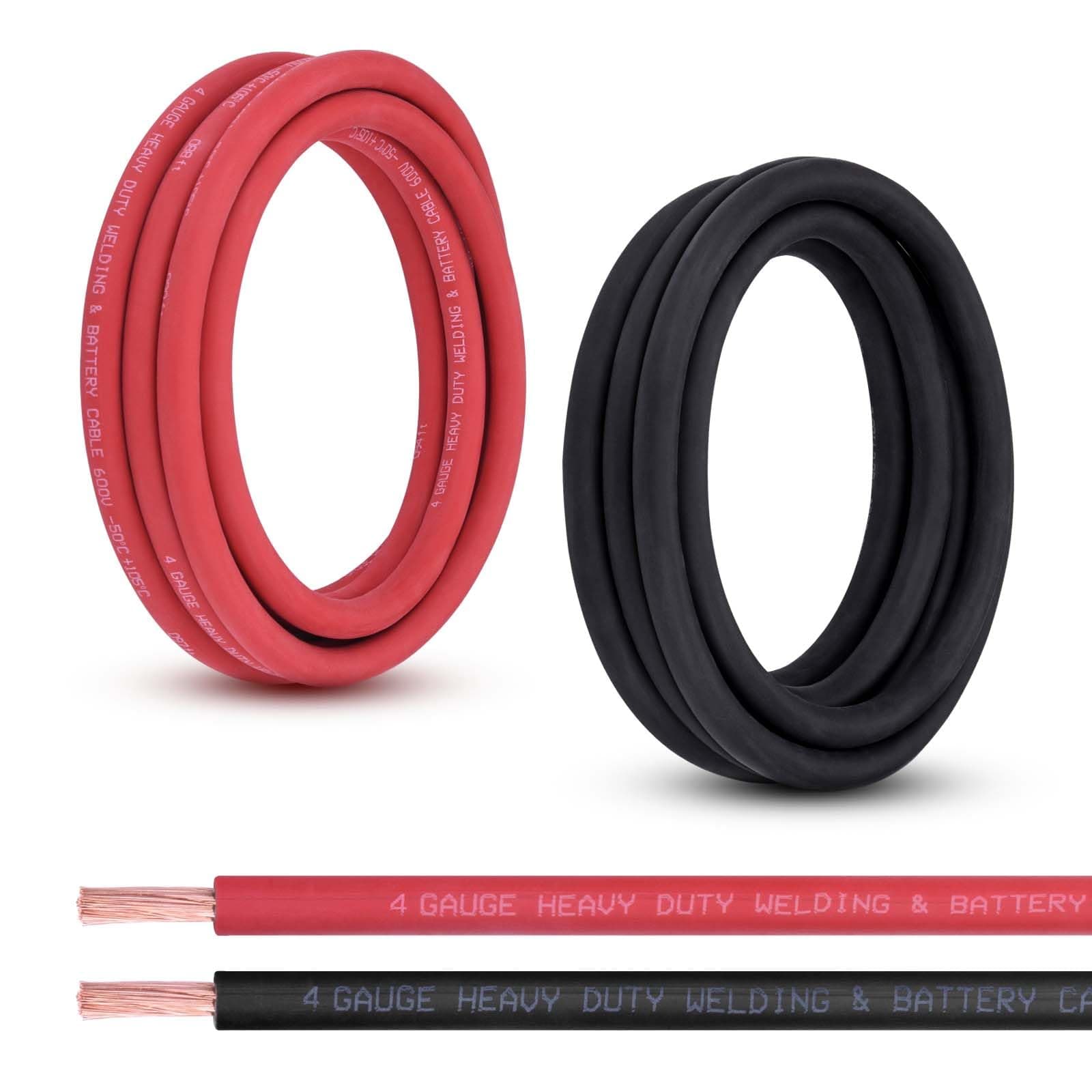 4 Gauge Battery Cable, 10FT Red + 10FT Black 4 AWG Pure Copper Wire Welding Cable, for Automotive, Battery, Solar and Generator, Standard USA OFC Wire